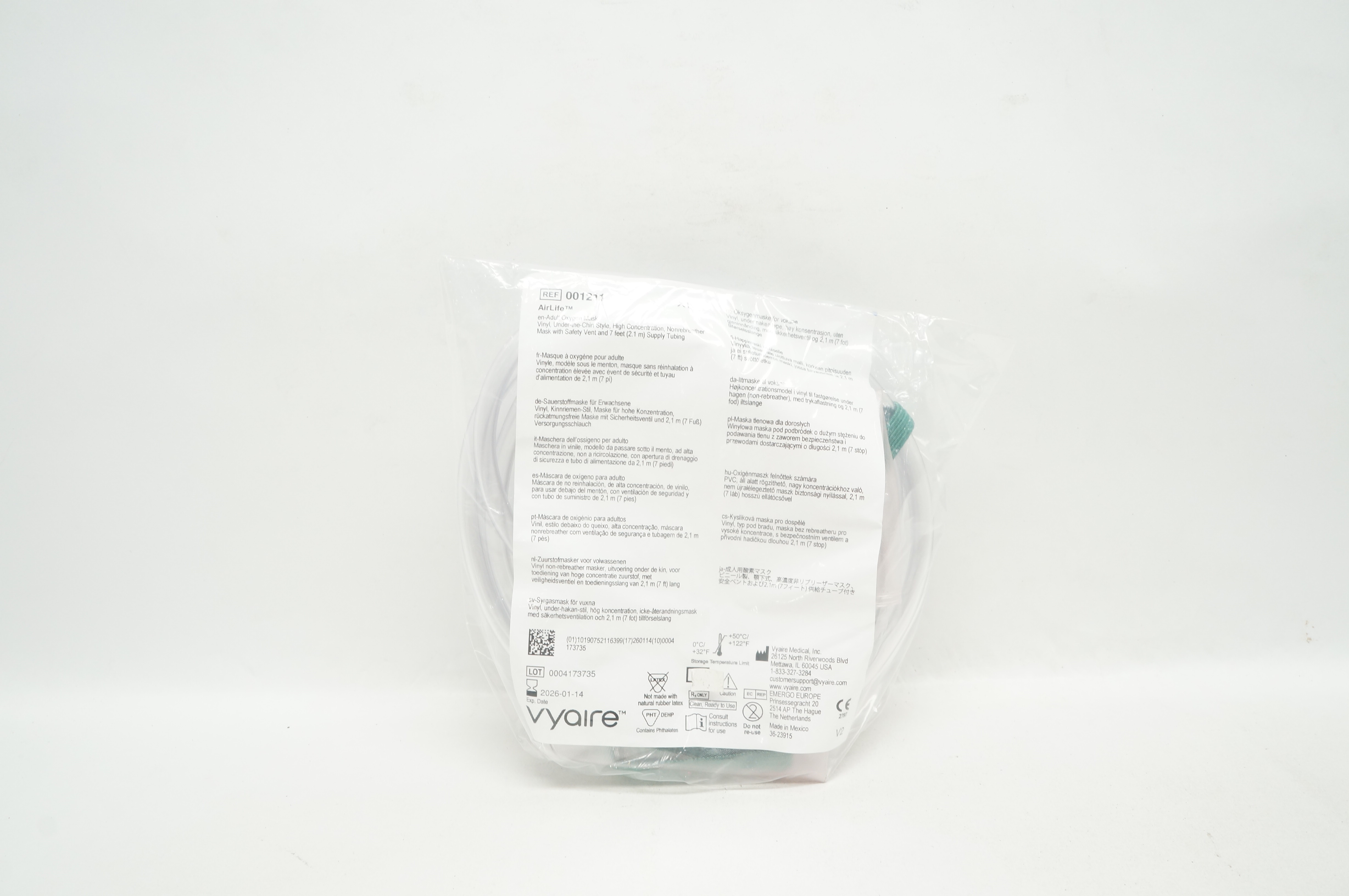 Vyaire 001211 Airlife Adult Oxygen Mask Vinyl Under-the-Chin Style