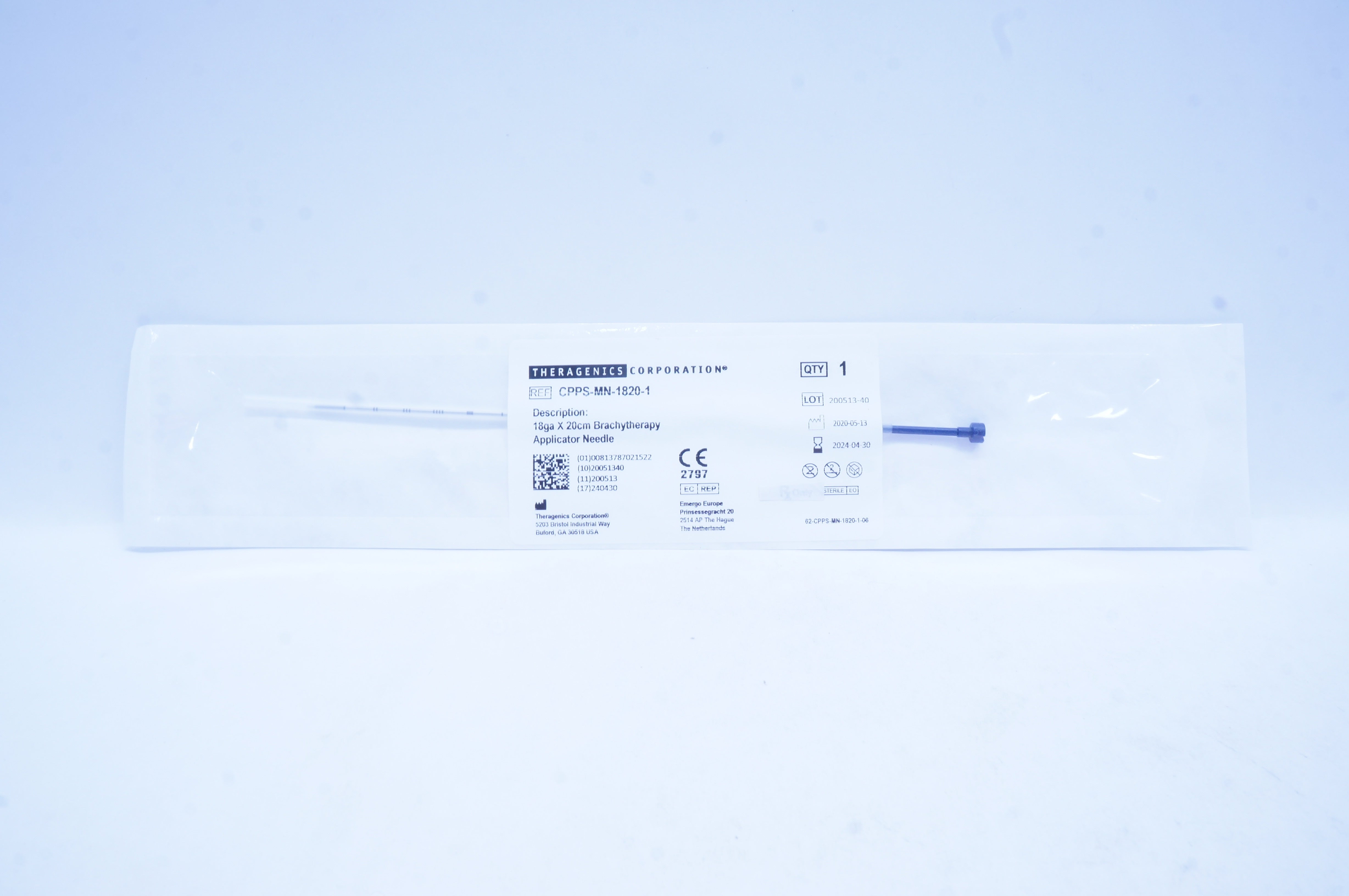 Theragenics CPPS-MN-1820-1 Brachytherapy Applicator Ndle, 18ga x 20cm