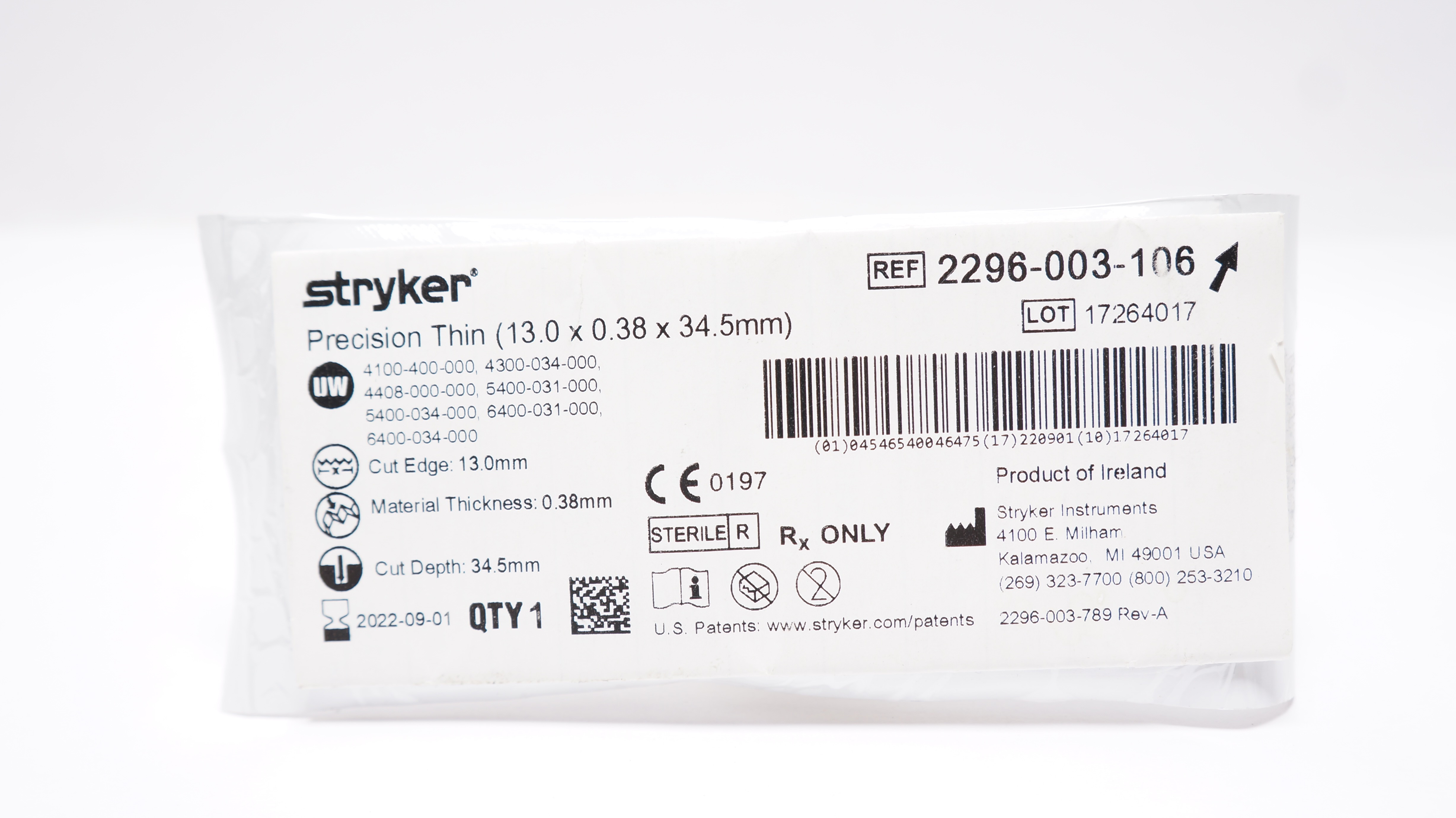 Stryker 2296-003-106 Precision Thin 13.0 x 0.38 x 34.5mm (x)