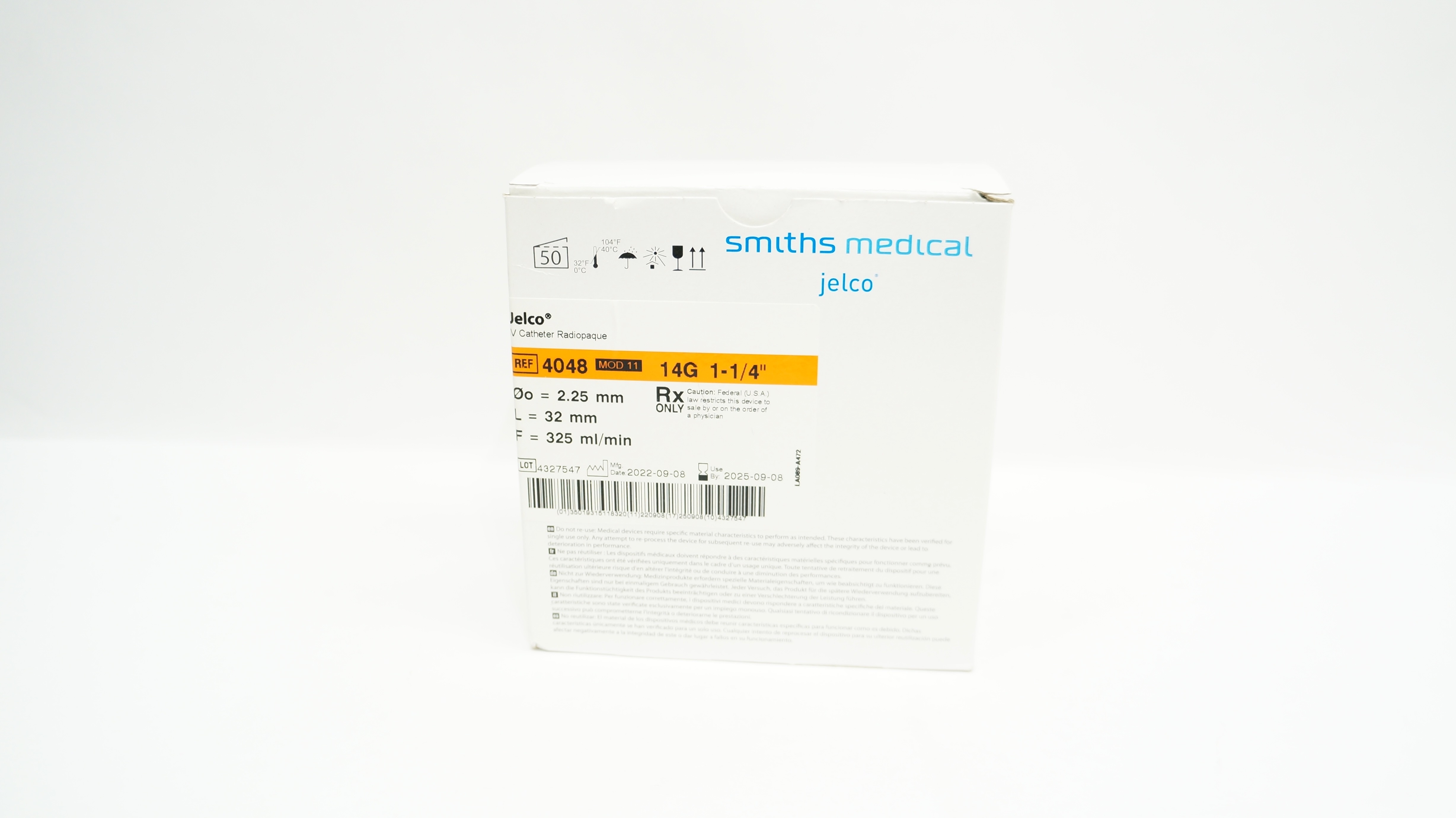 Smiths Medical 4048 Jelco IV Cath. Radiopaque 14G 1-1/4inch - Box of 49