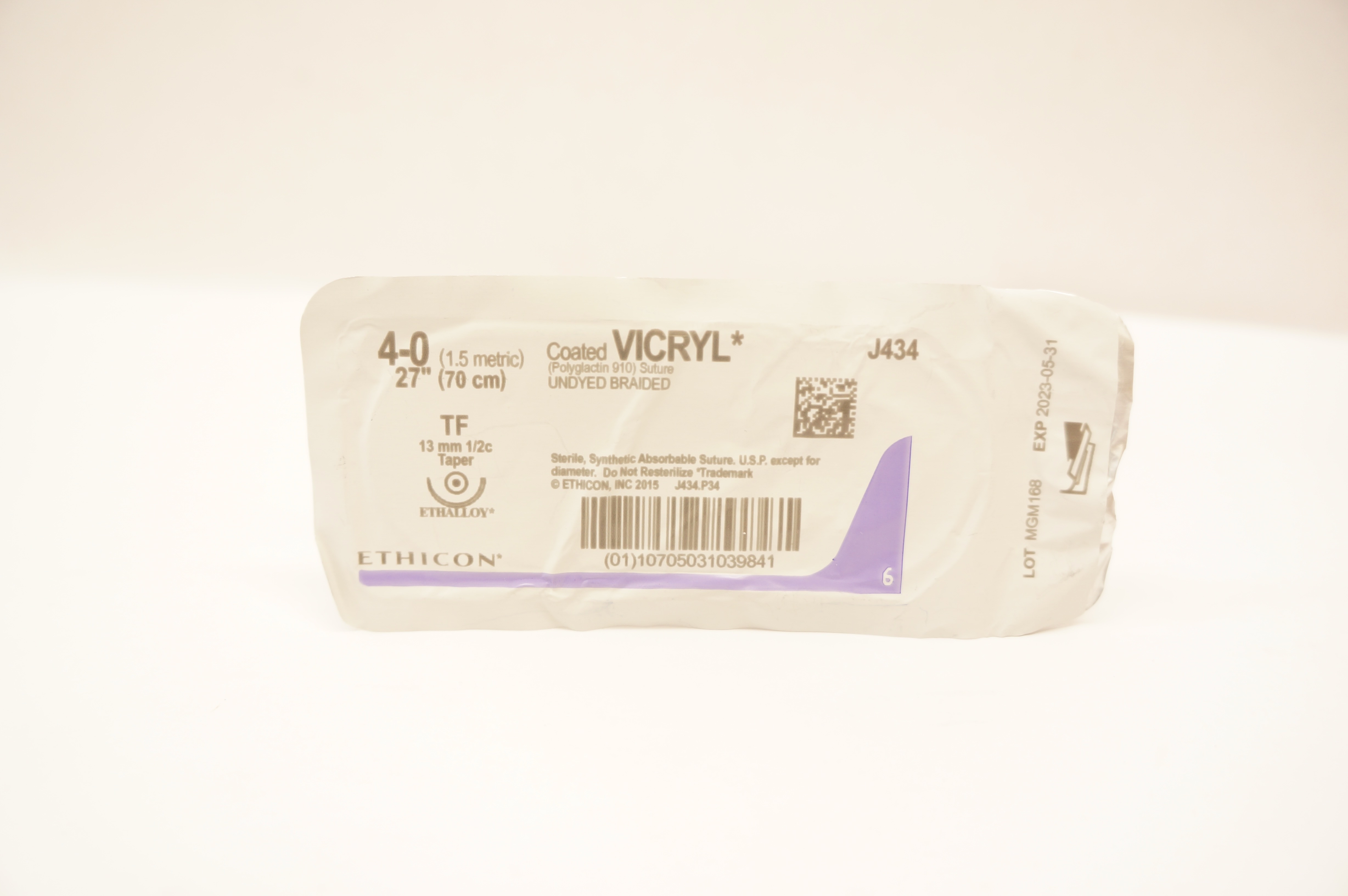 Ethicon J434 4-0 Coated VICRYL TF 13mm 1/2c Taper, 27inch