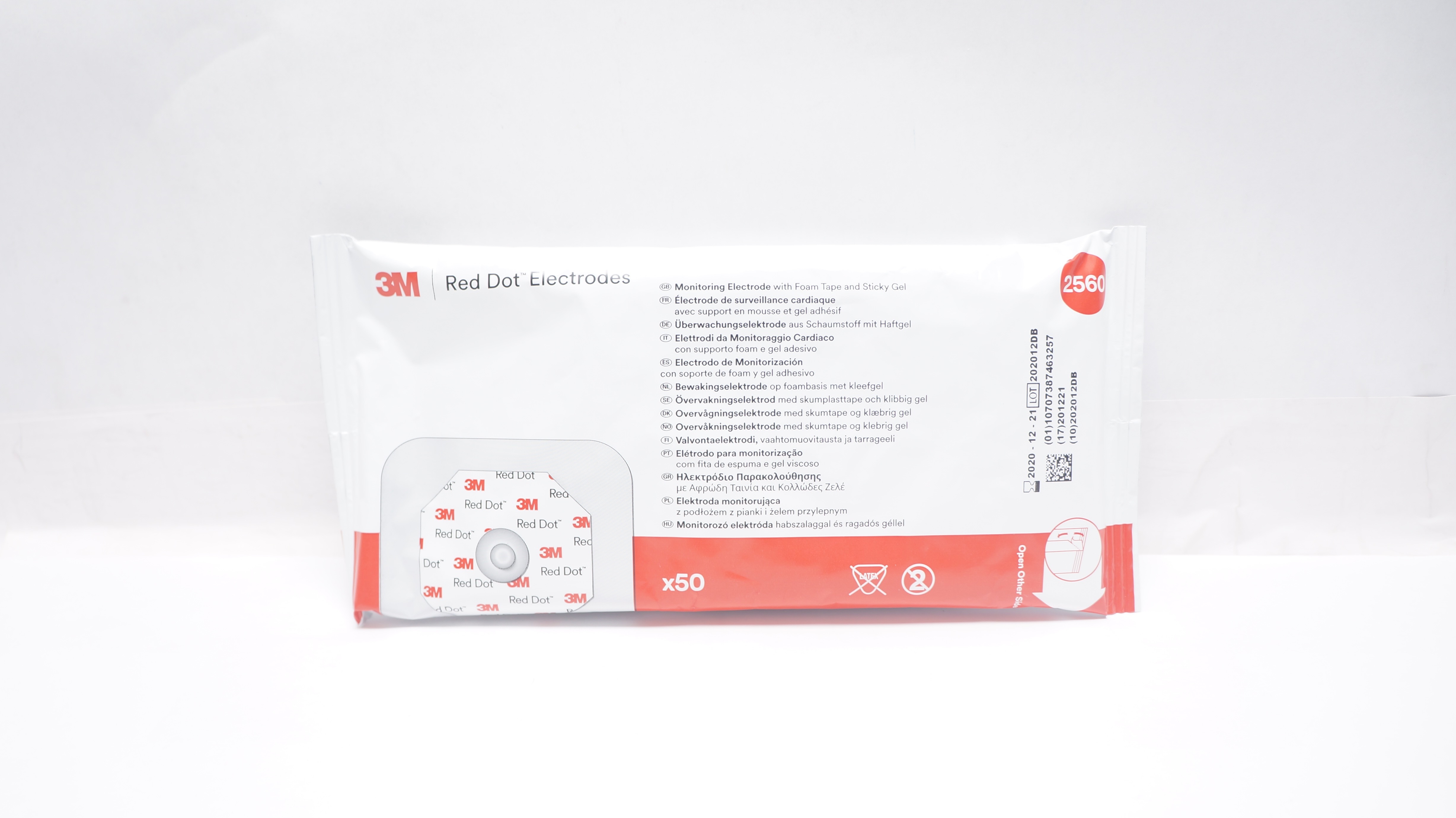 3M 2560 Red dot Monitoring Electrode w/Foam Tape & Sticky Gel (x) - Pack of 50