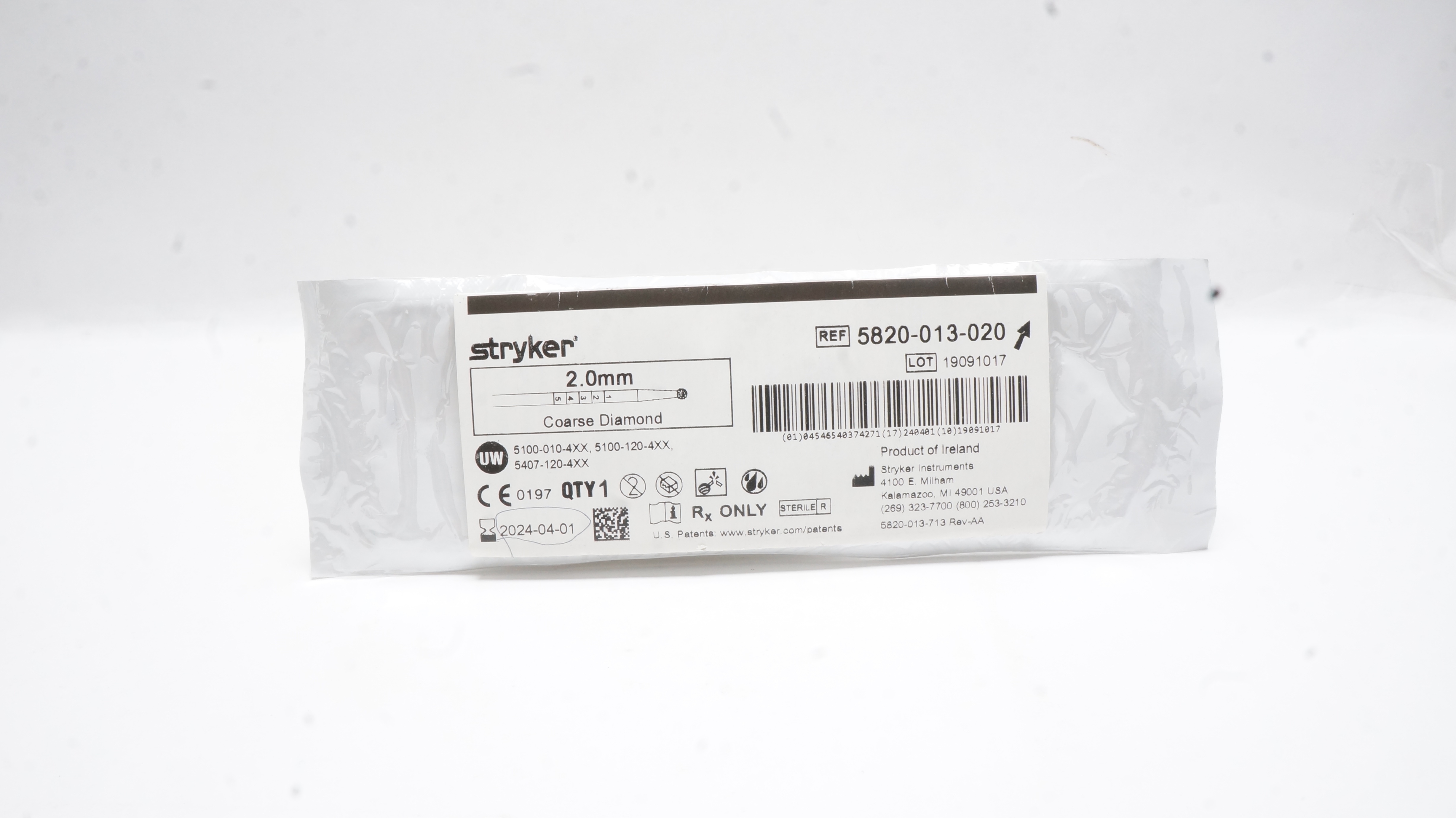 Stryker 5820-013-020 Coarse Diamond Round Bur 2.0mm (x)