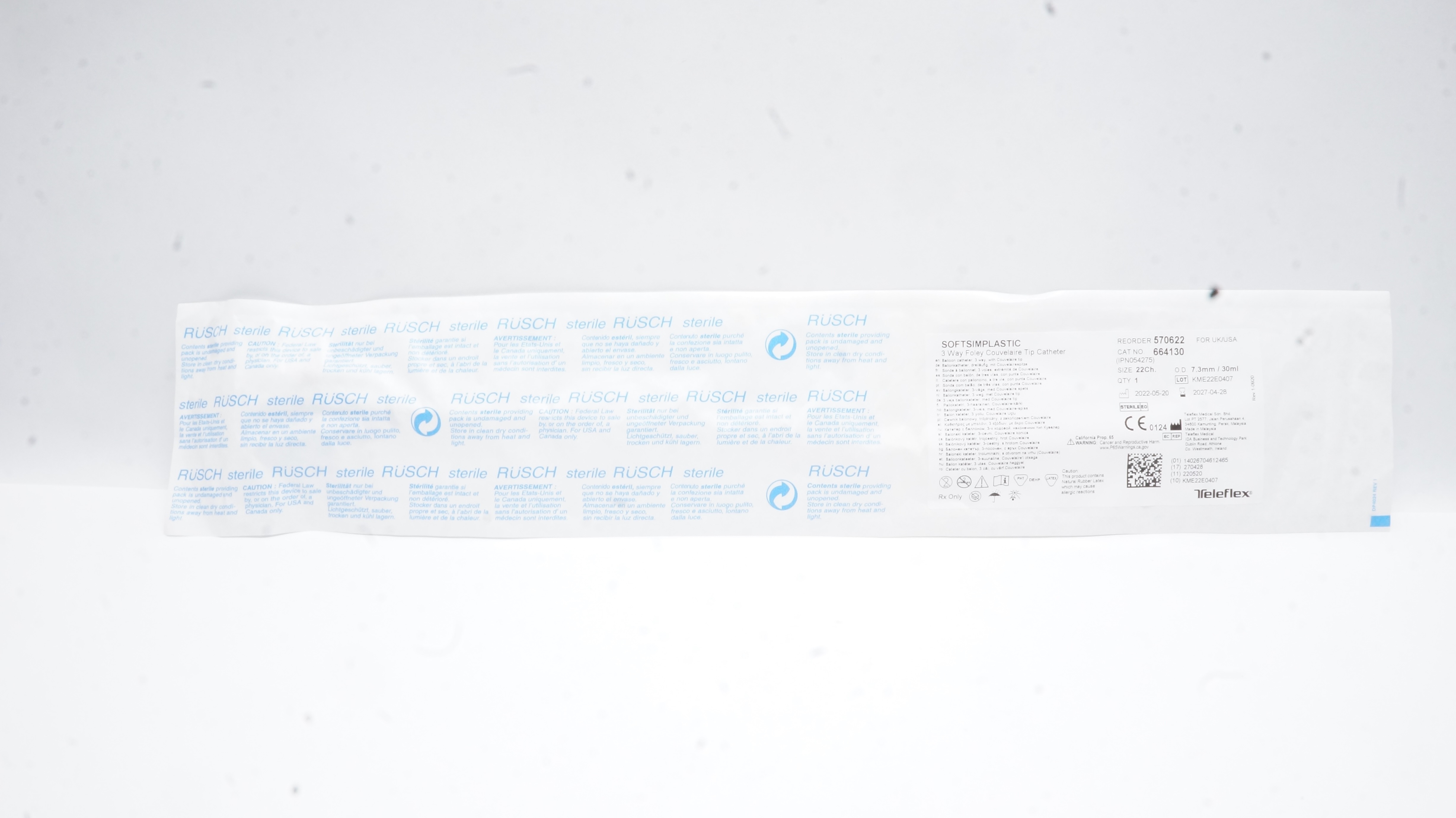 Teleflex 570622 Softsimplastic 3 Way Foley Couvelair Tip Cath. 22Ch x 7.3mmOD