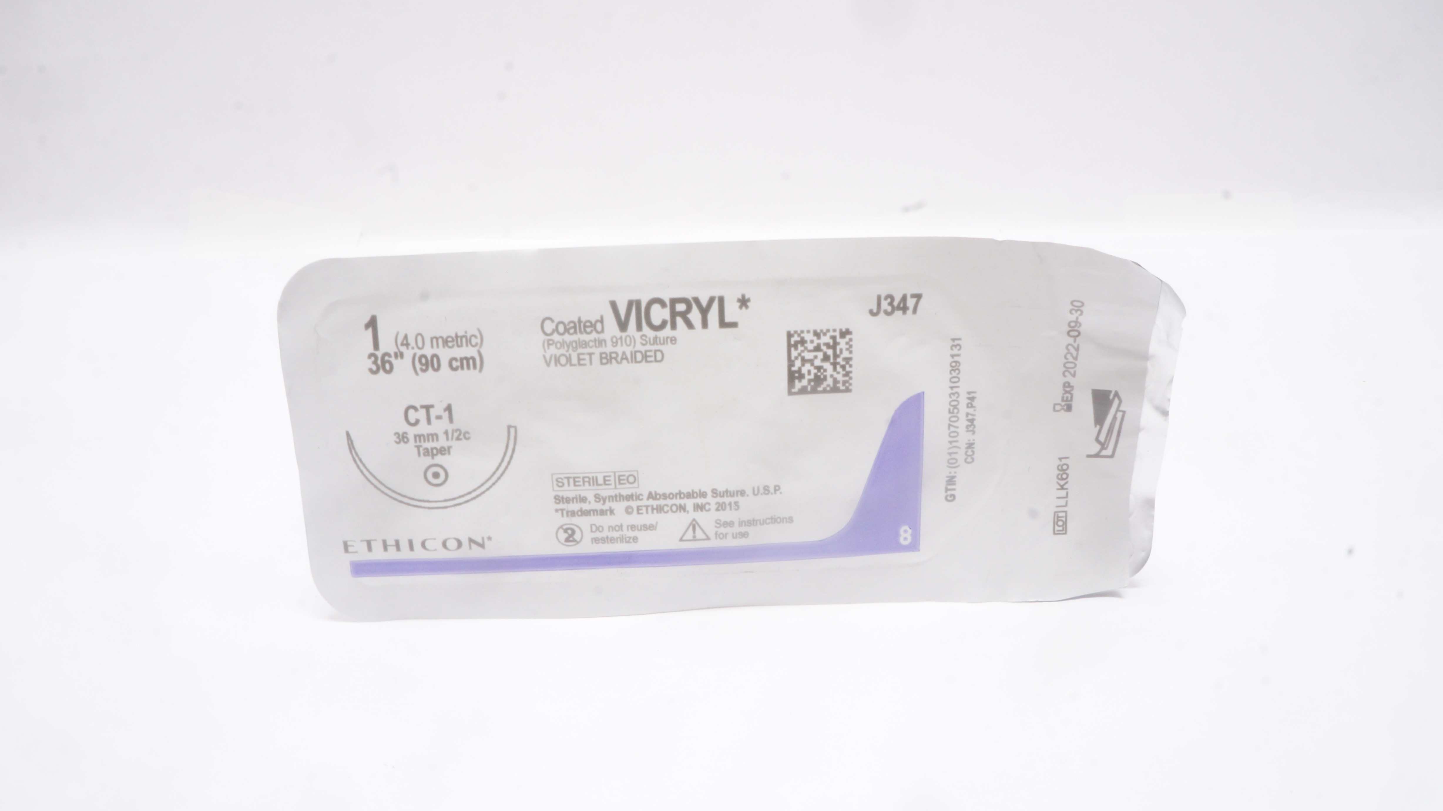 Ethicon J347 1 Coated VICRYL CT-1 36mm 1/2c Taper 36 inch (x)