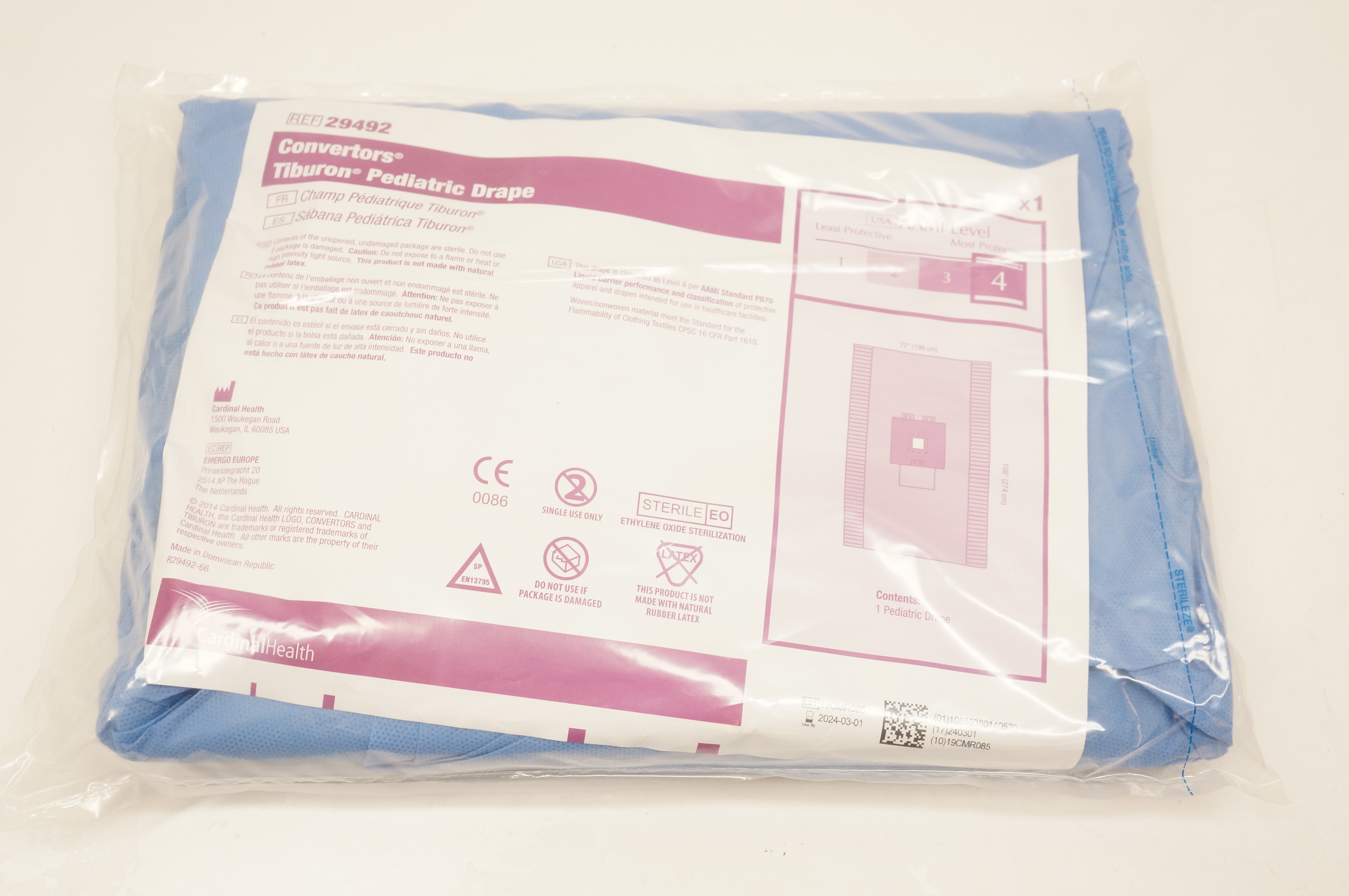 Cardinal Health 29492 Convertors Tiburon Pediatric Drape 77inch x 108inch