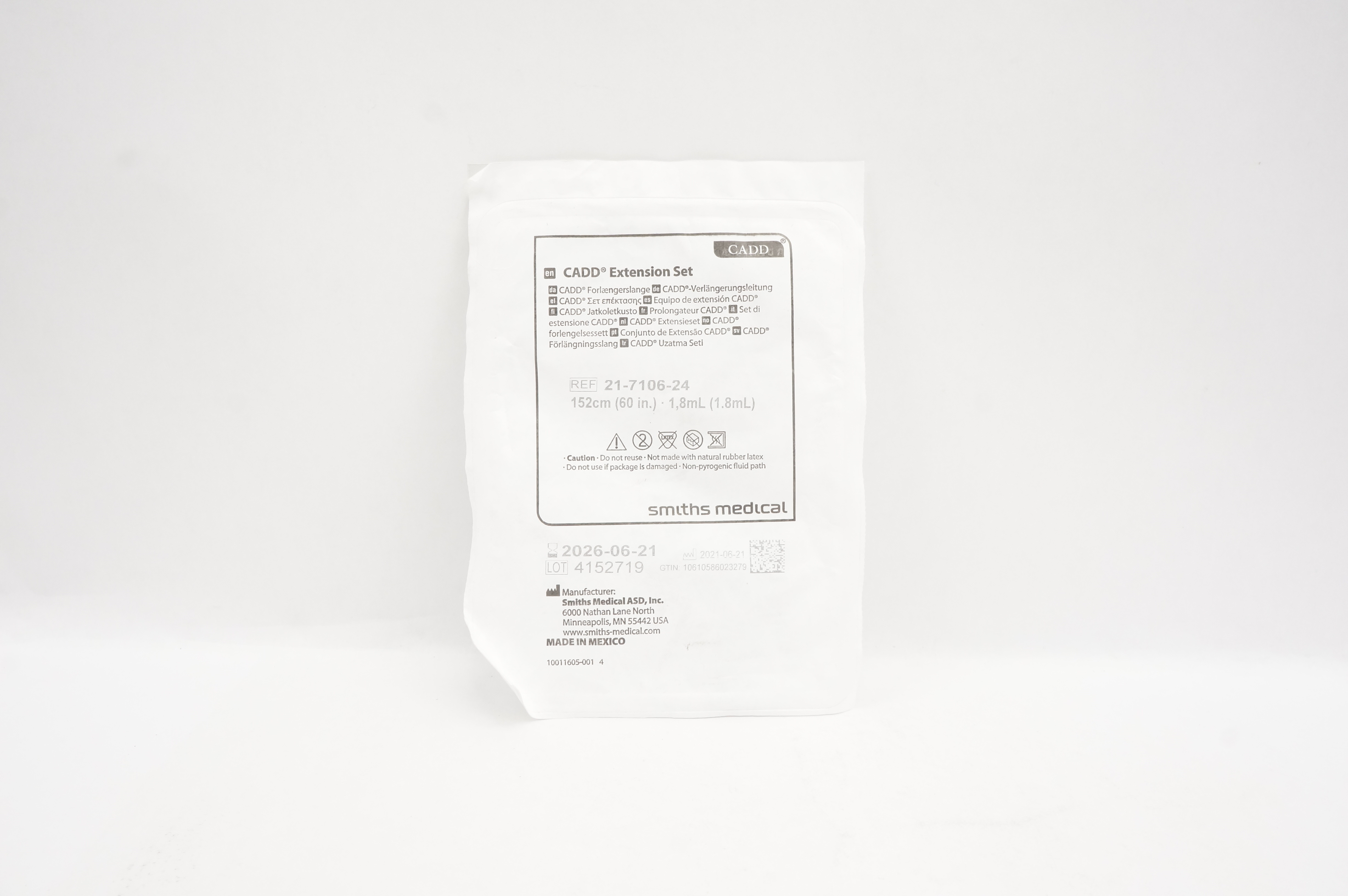 Smiths Medical 21-7106-24 CADD Extension Set 60inch x 1.8mL