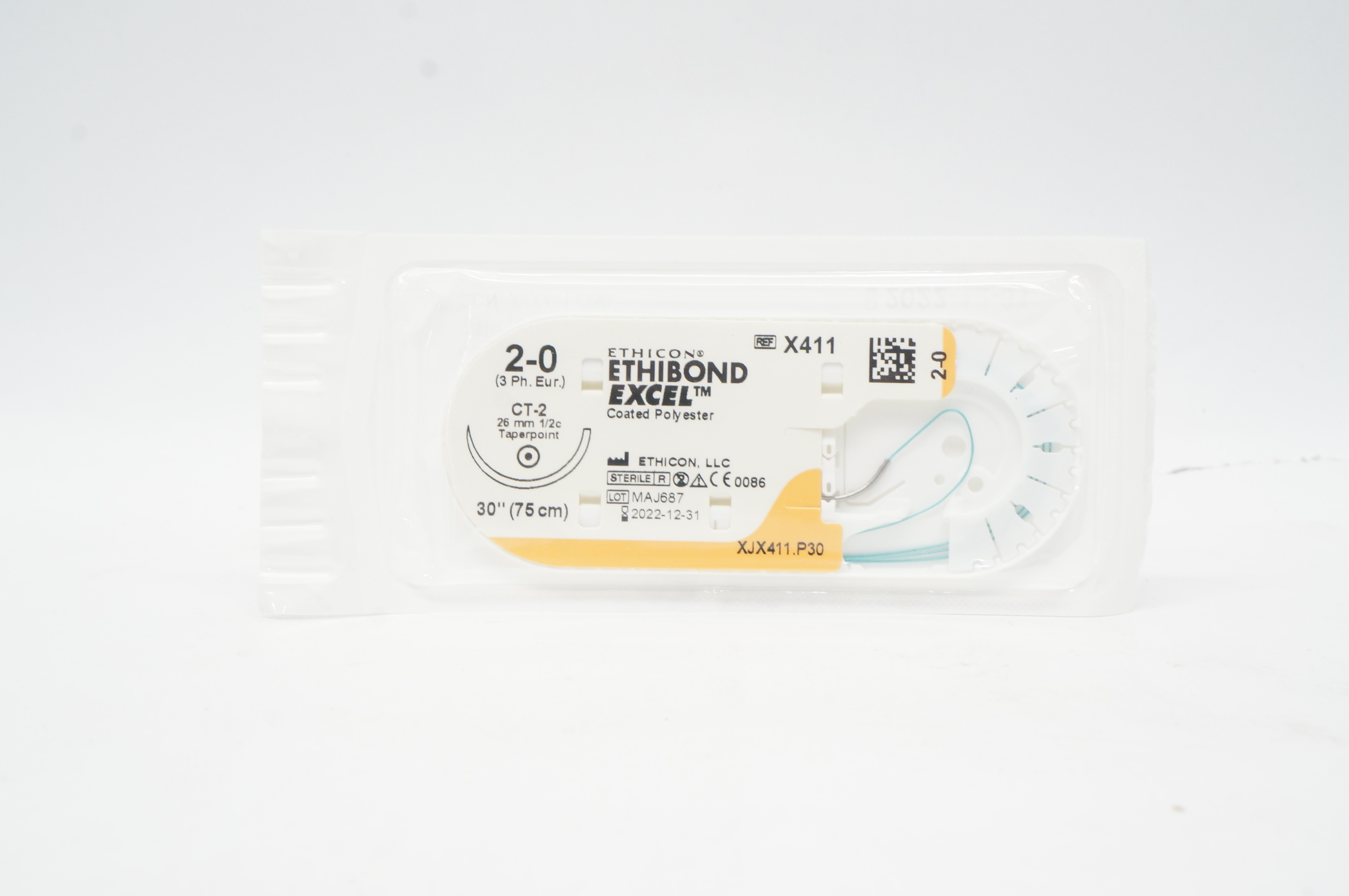 Ethicon X411 2-0 ETHIBOND EXCEL CT-2 26mm 1/2c Taperpoint 30inch (x)