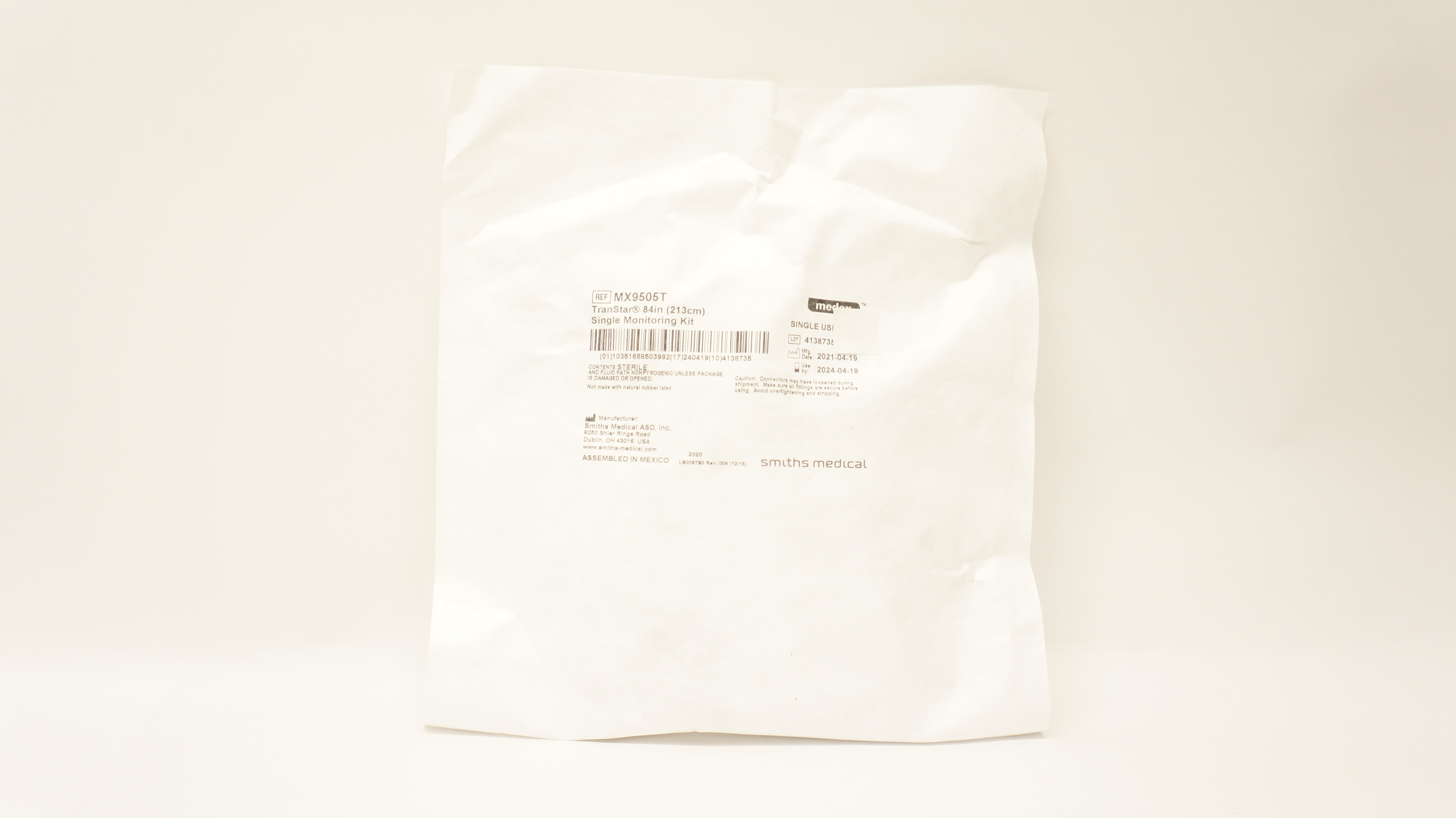 Smiths Medical MX9505T Medex TranStar Single Monitoring Kit 84inch