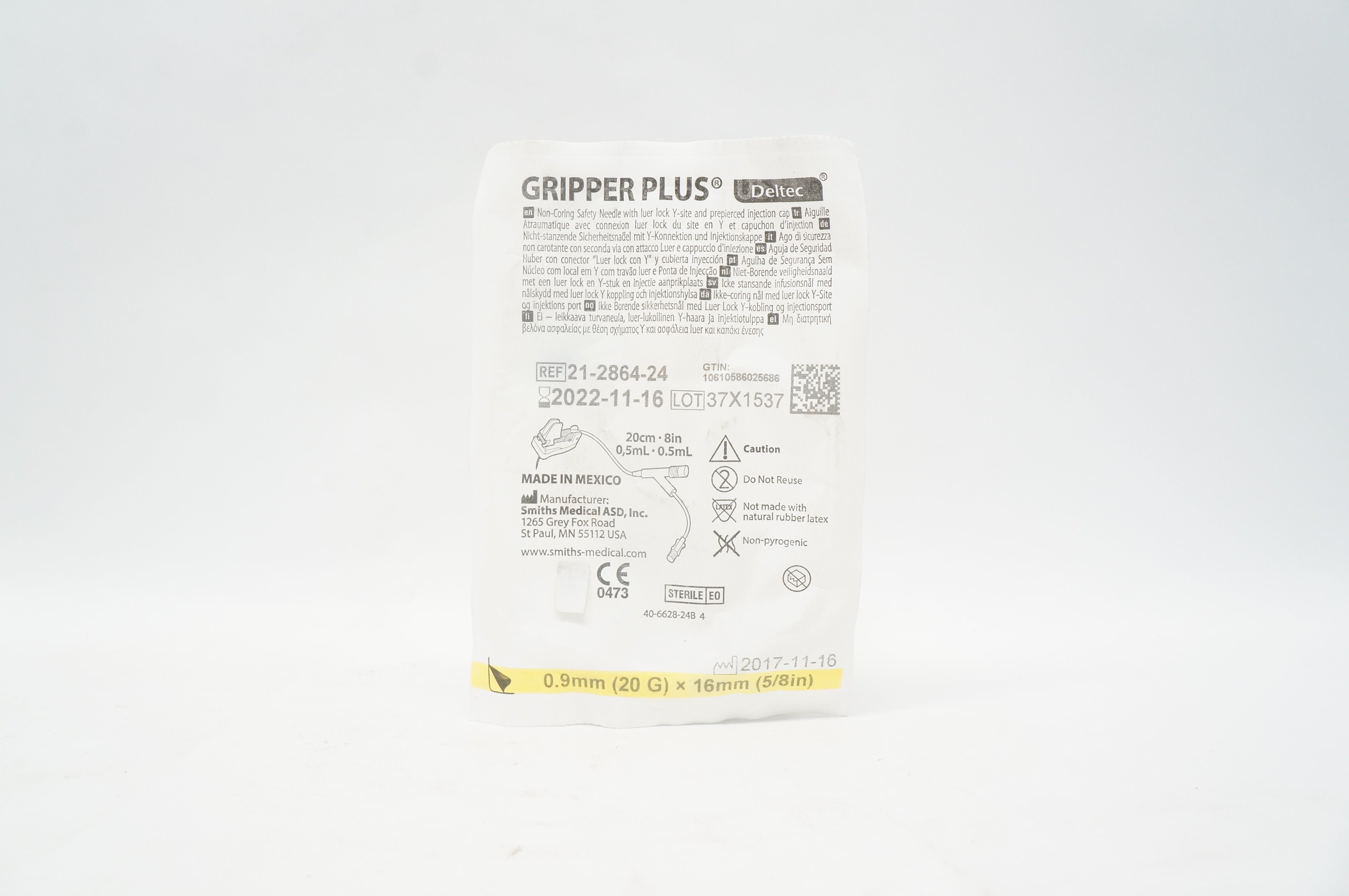 Smith Medical 21-2864-24 Gripper Deltec Plus Non-Coring Ndle 8inch x 0.5mL