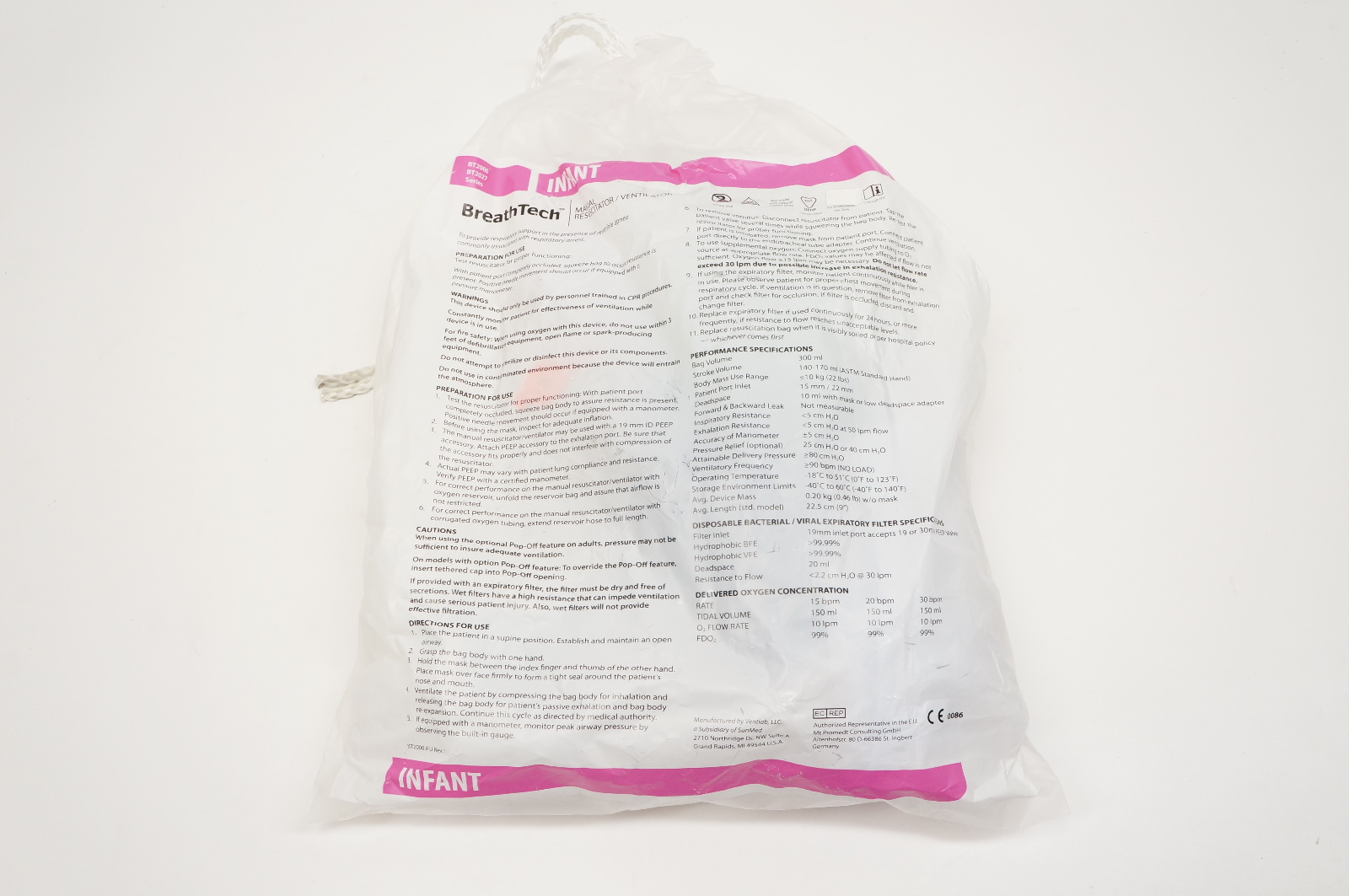 SunMed BT2026 Breath Tech Infant Bag With D1 & D2 Masks, Size 22lbs
