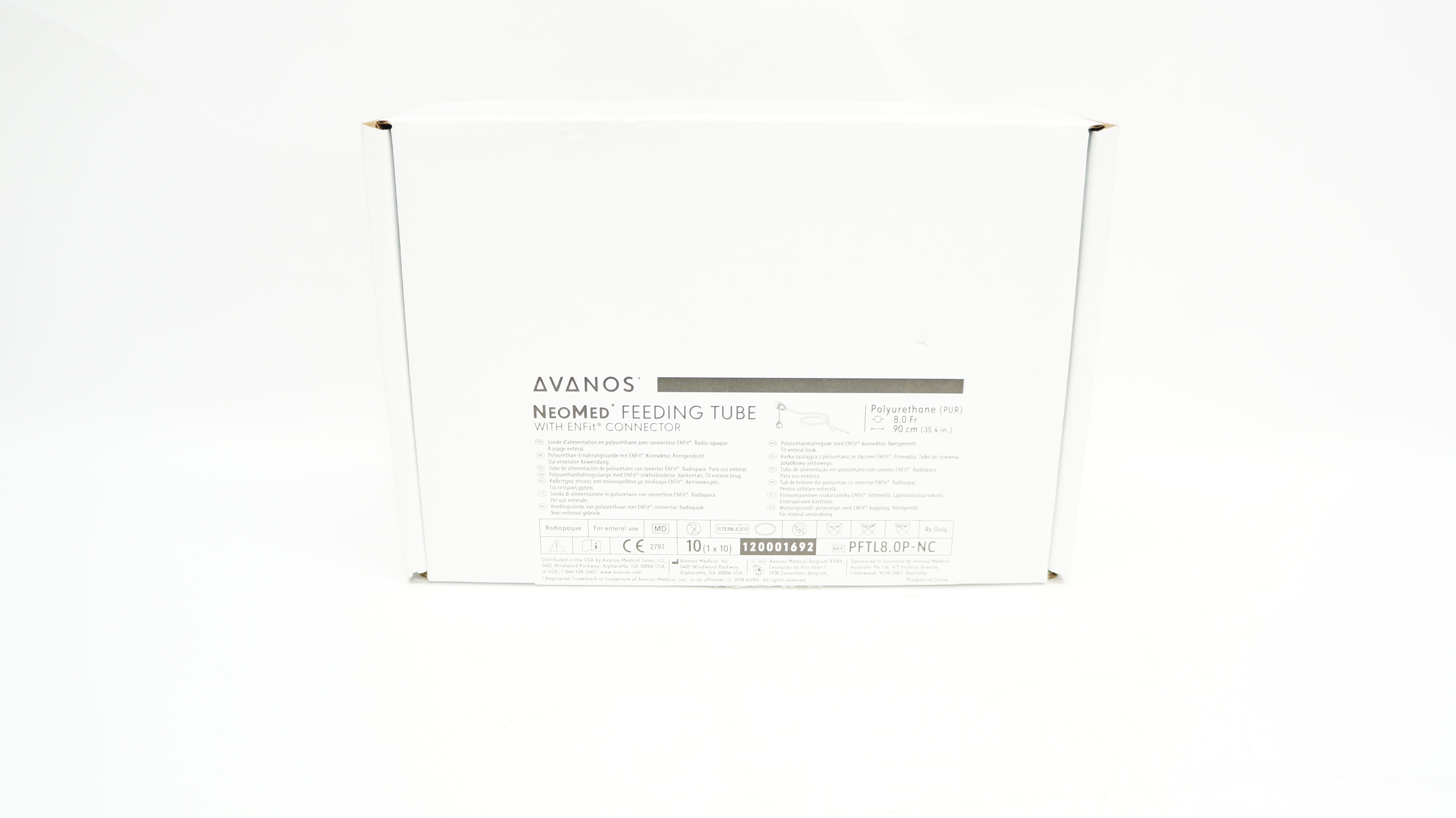 Avanos PFTL8.0P-NC NeoMed Feeding Tube w/Connector 8.0Fr x 35.4inch - Box of 5