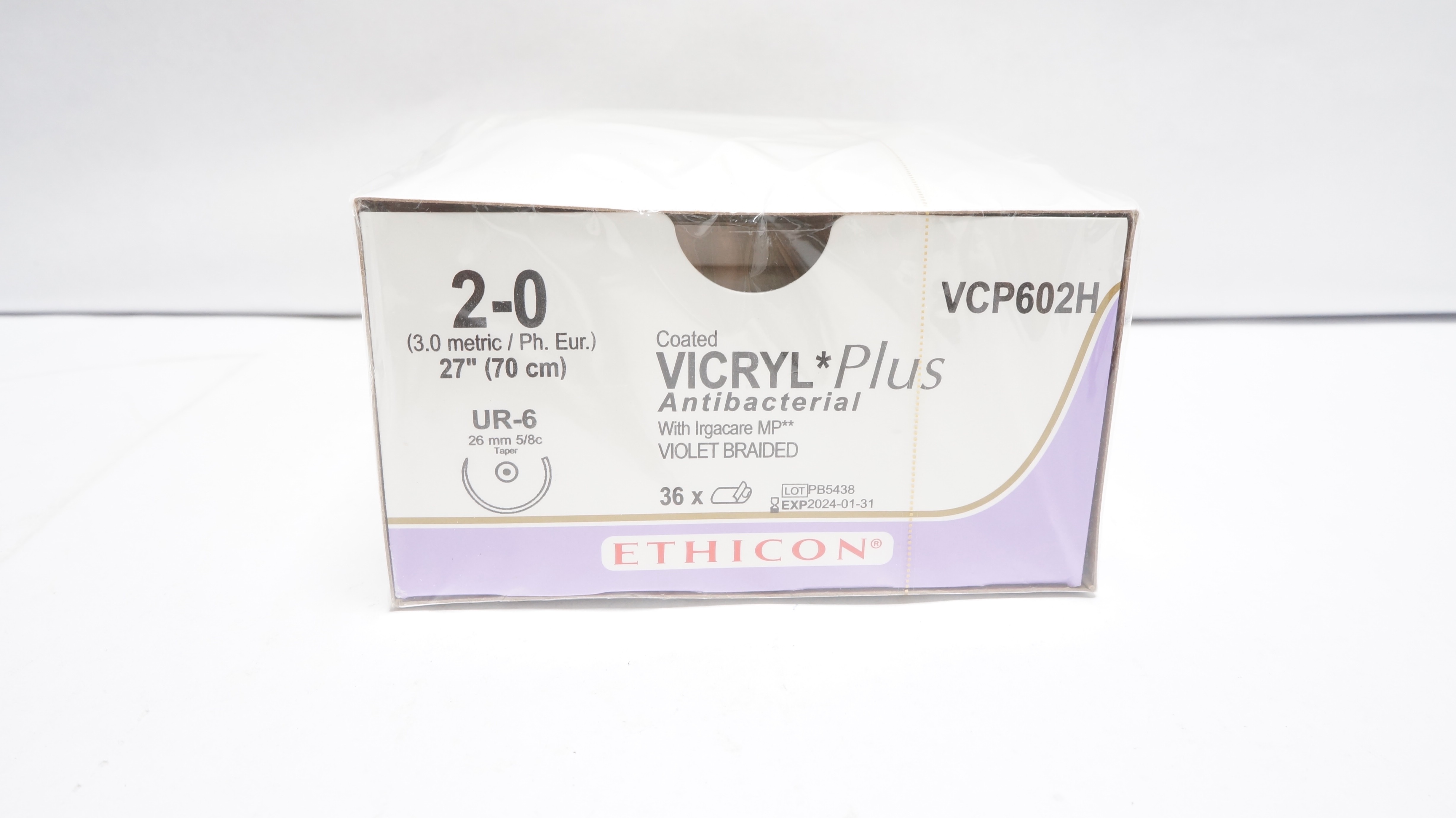 Ethicon VCP602H 2-0 Coated VICRYL Plus 27in. Stre., UR-6 26mm (x) -Box of 36