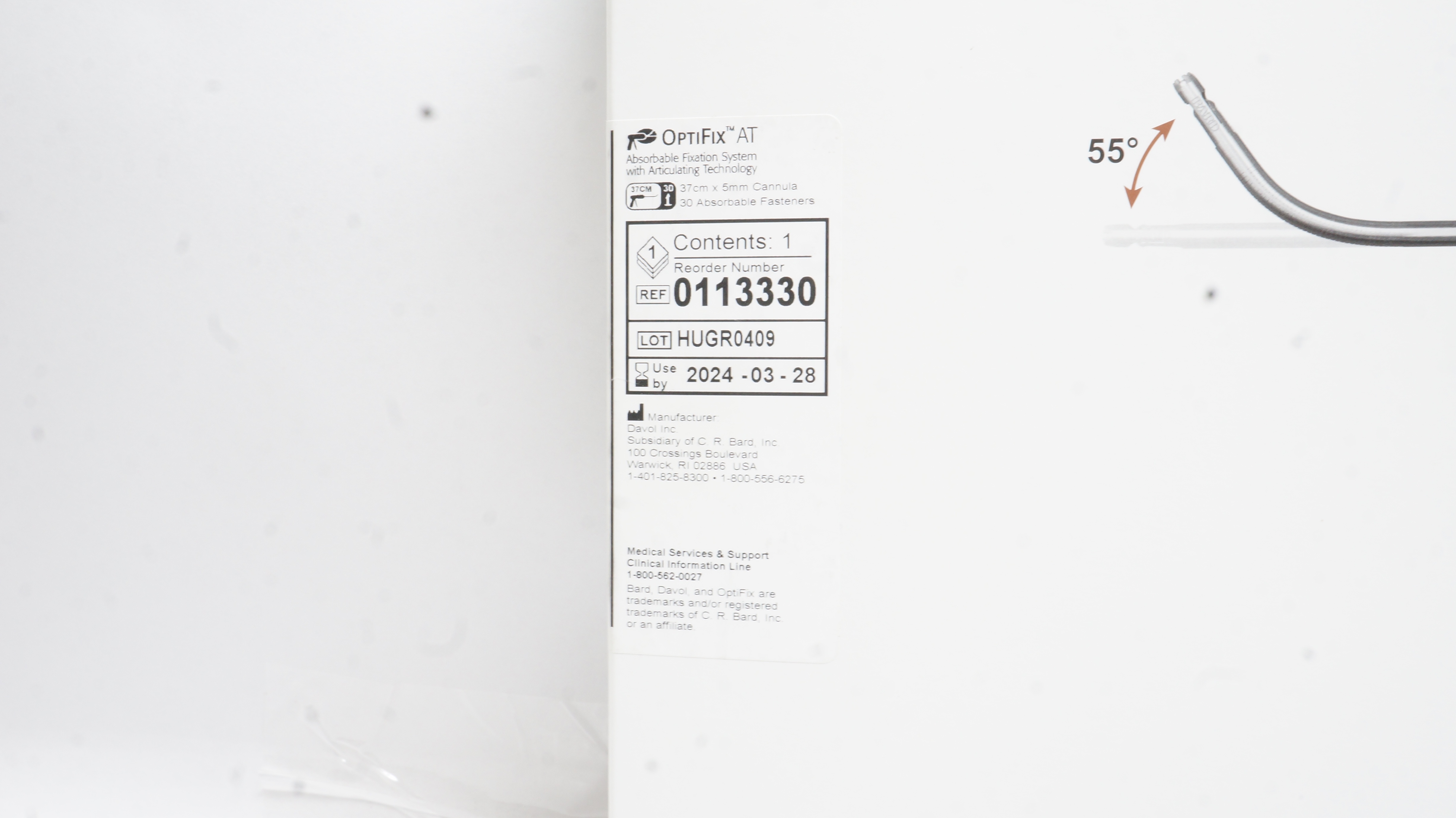 Bard 0113330 Davol OptiFix Fixation System 30Fasteneres, 37cm x 5mm Cannula (x)