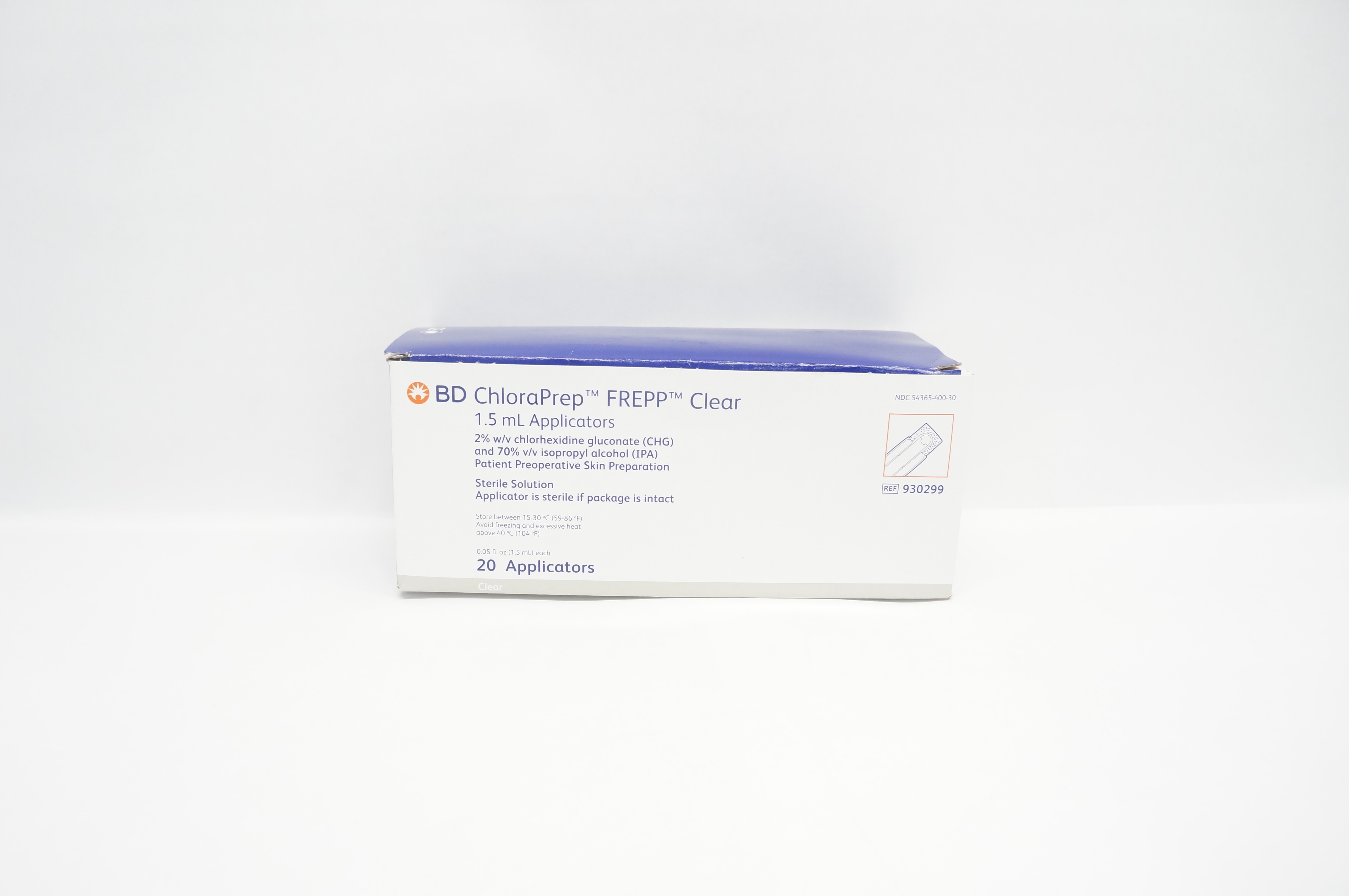 BD 930299 ChloraPrep FREPP Clear 1.5 mL Applicators - Box of 20