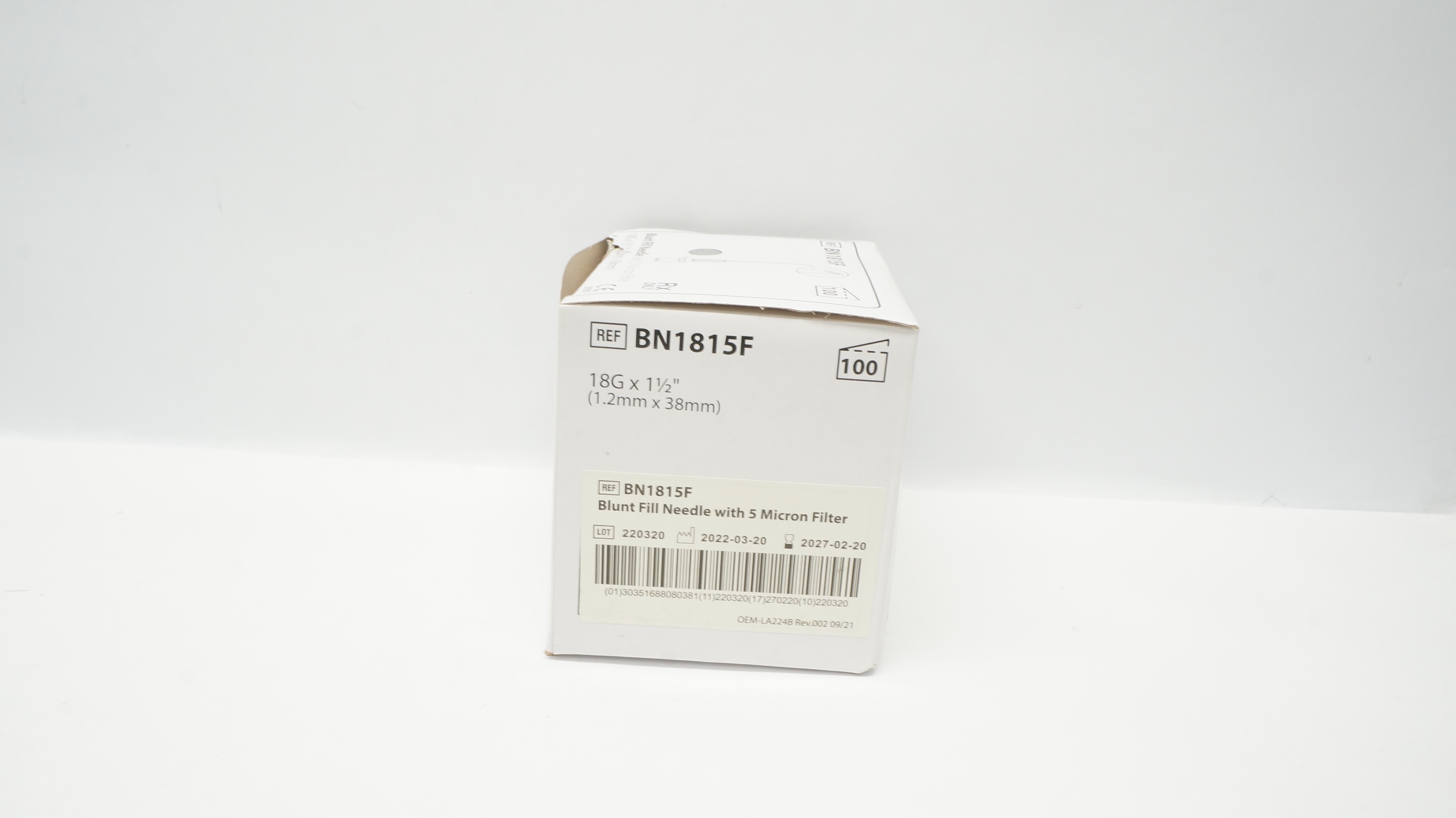 Smiths Medical BN1815F Blunt Fill Ndle. w/5Micron Filter, 18Gx1 1/2in-Box of 100