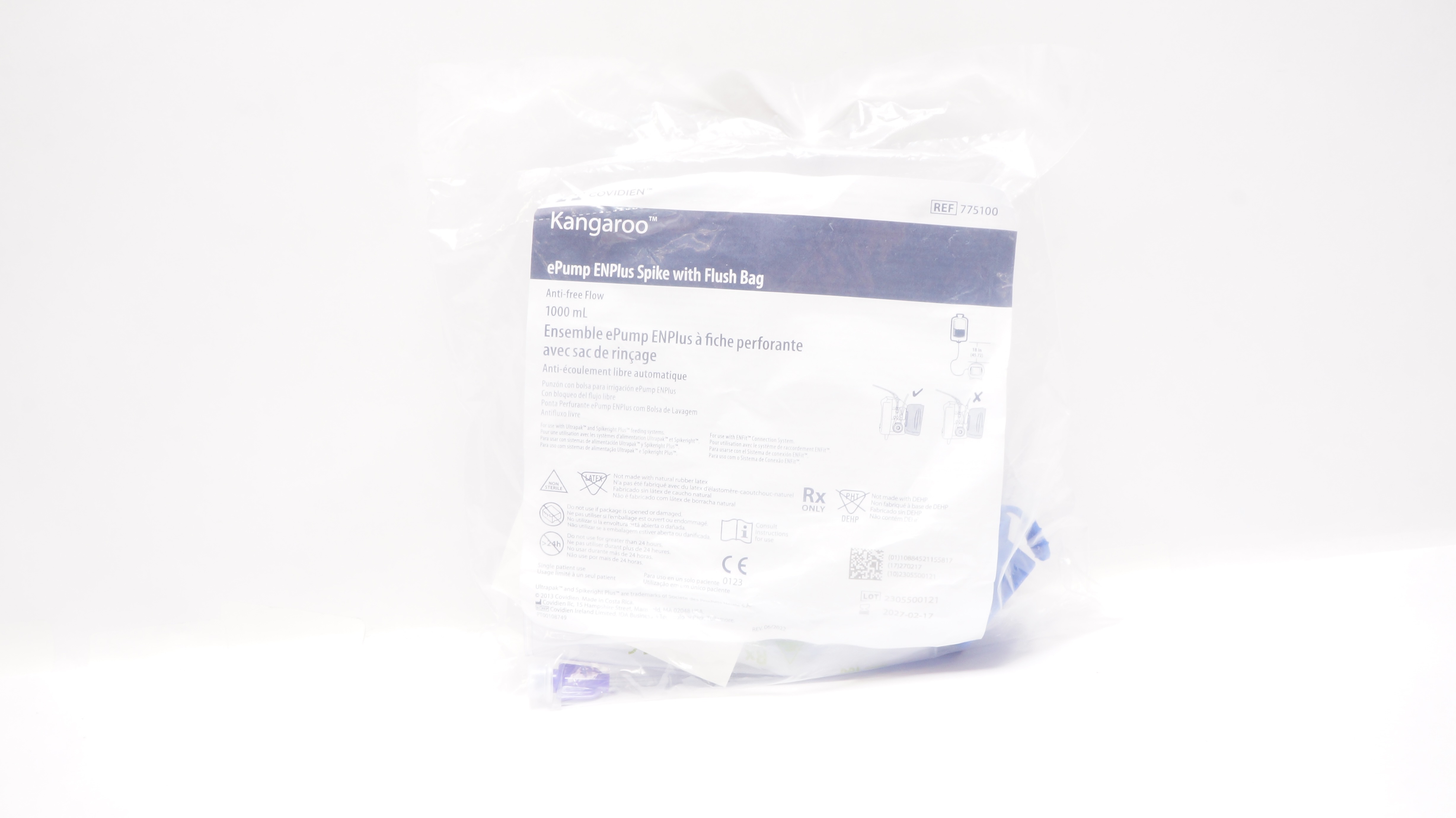 Covidien 775100 Kangaroo ePump ENPlus Spike with Flush Bag 1000mL