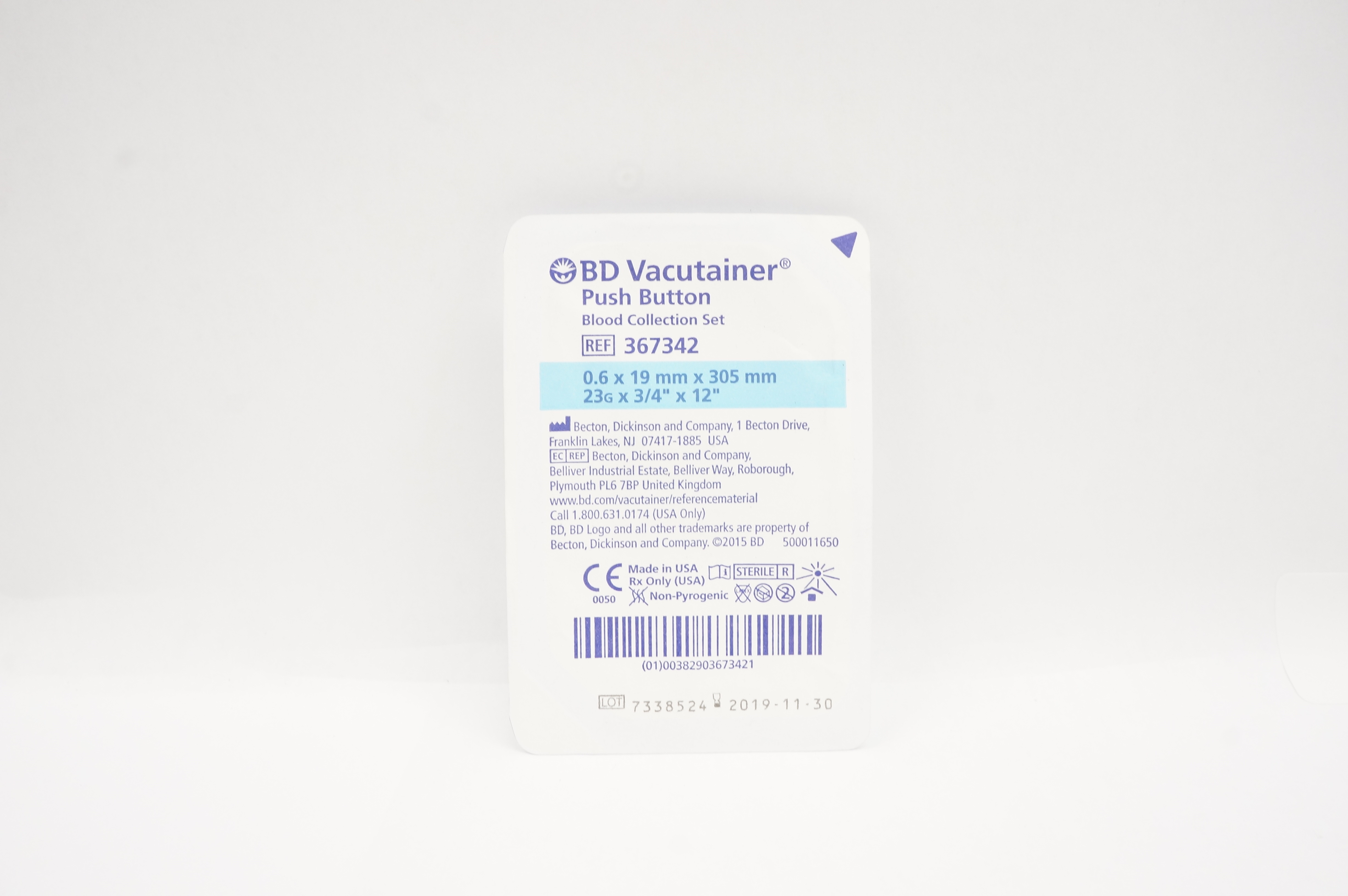 BD 367342 Vacutainer Push Button Blood Collection Set 23G x 3/4inch x 12inch (x)