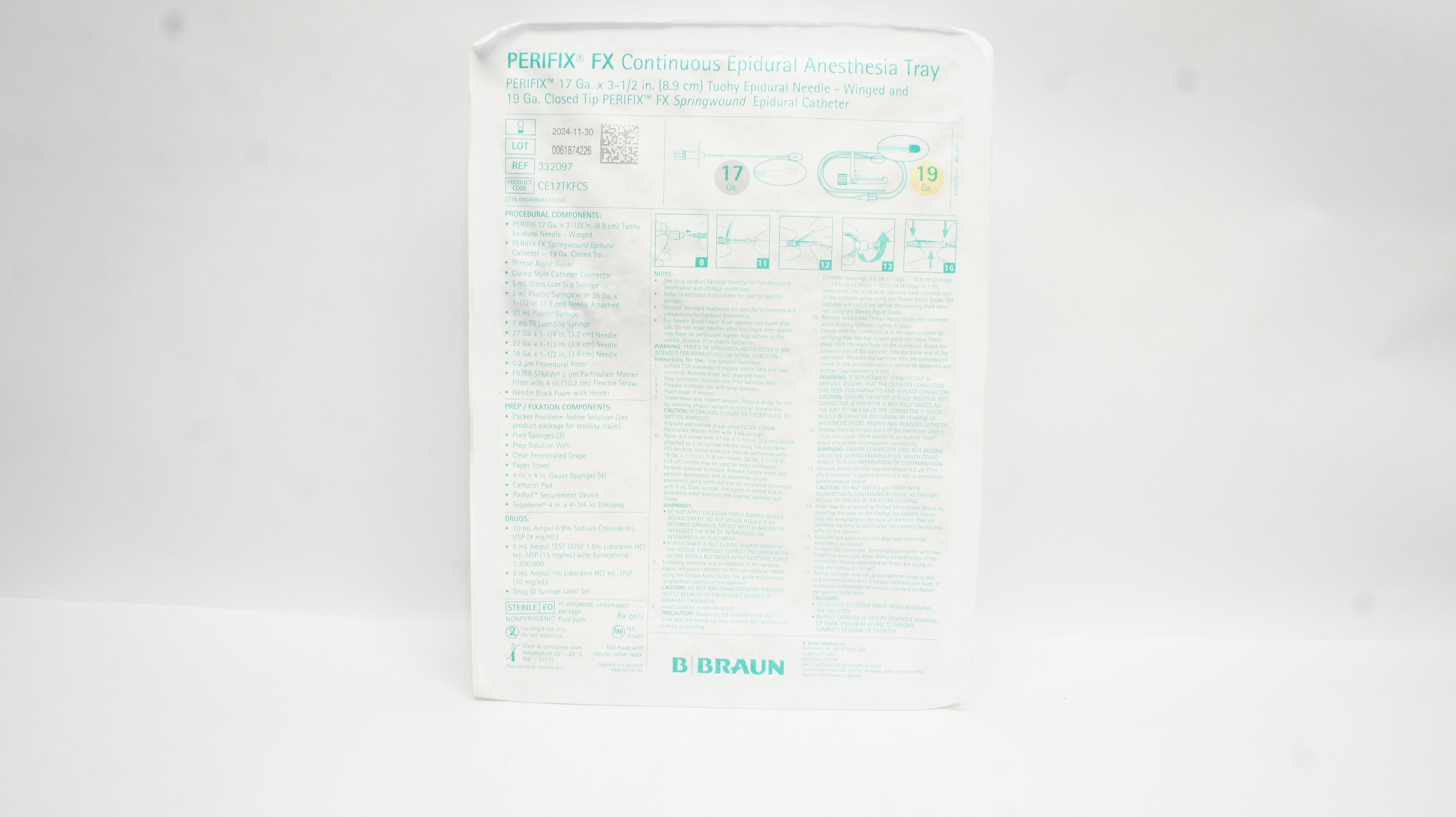 Braun 332097 Perifix FX Continuous Epidural Anesthesia Tray 17Ga.x3-1/2In.x19Ga.