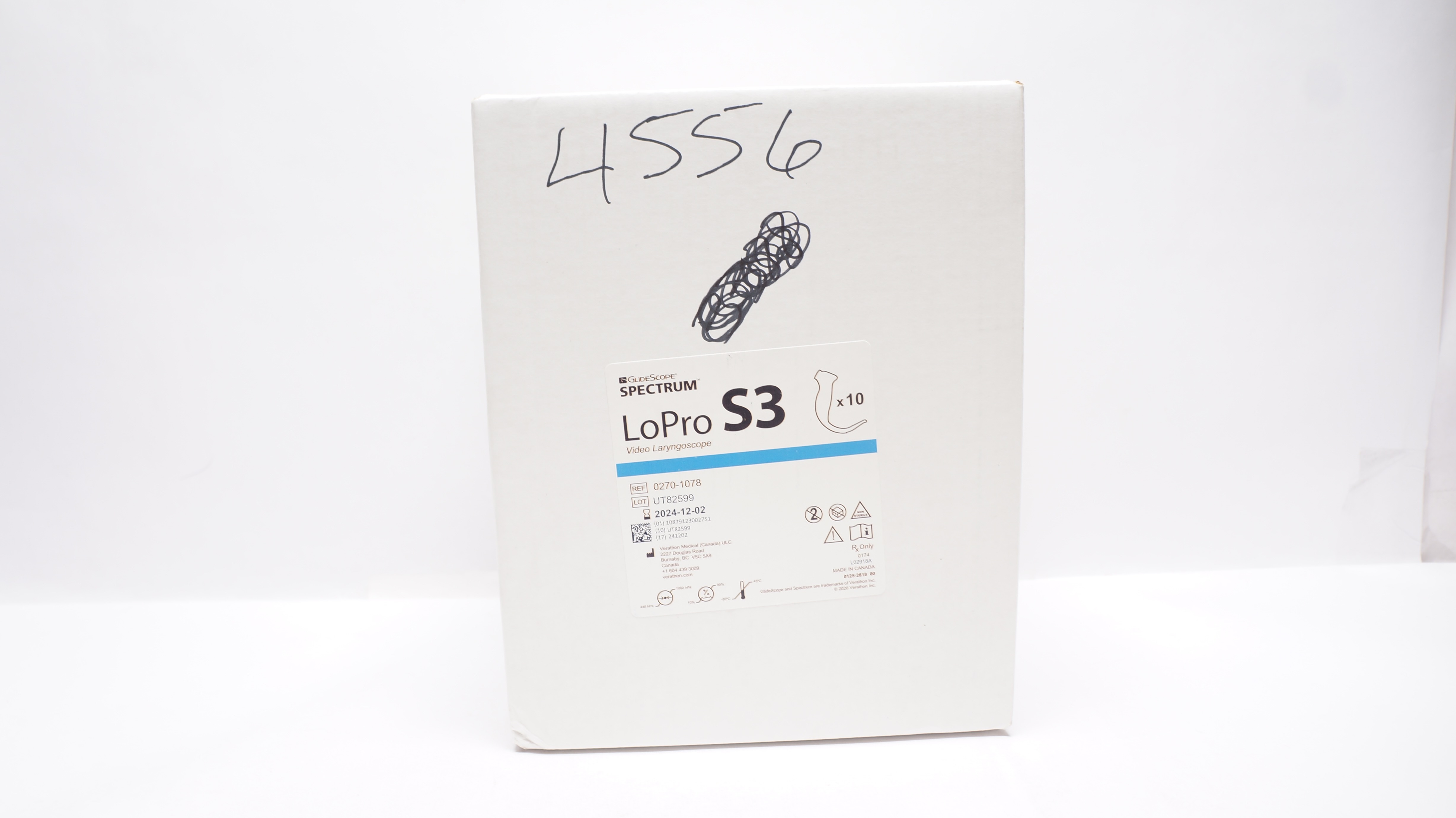 Verathon 0270-1078 GlideScope Spectrum LoPro S3 Video Laryngoscope - Box of 10