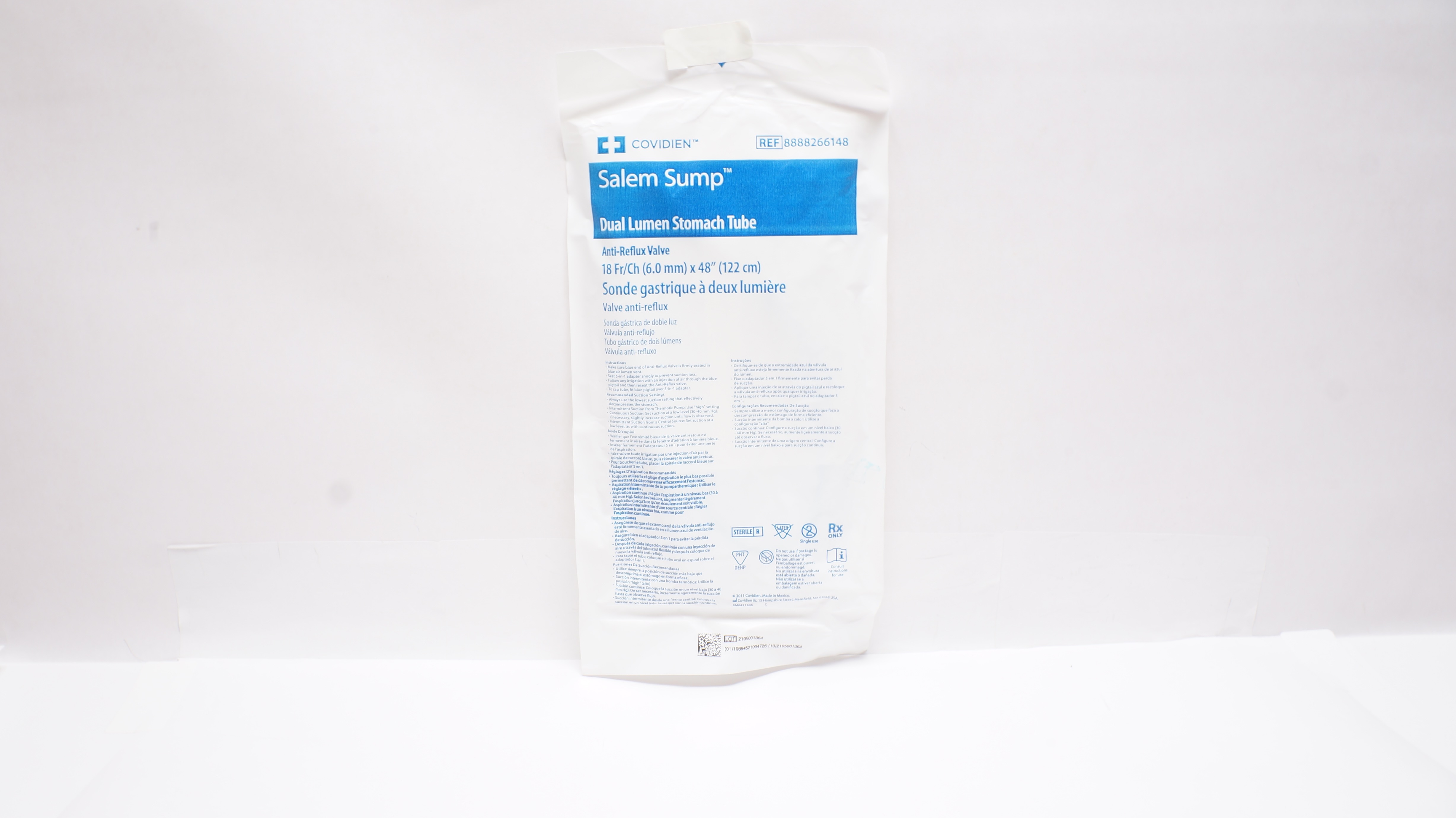 Covidien 8888266148 Salem Sump Dual Lumen Stomach Tube 18Fr/Ch x 48inch