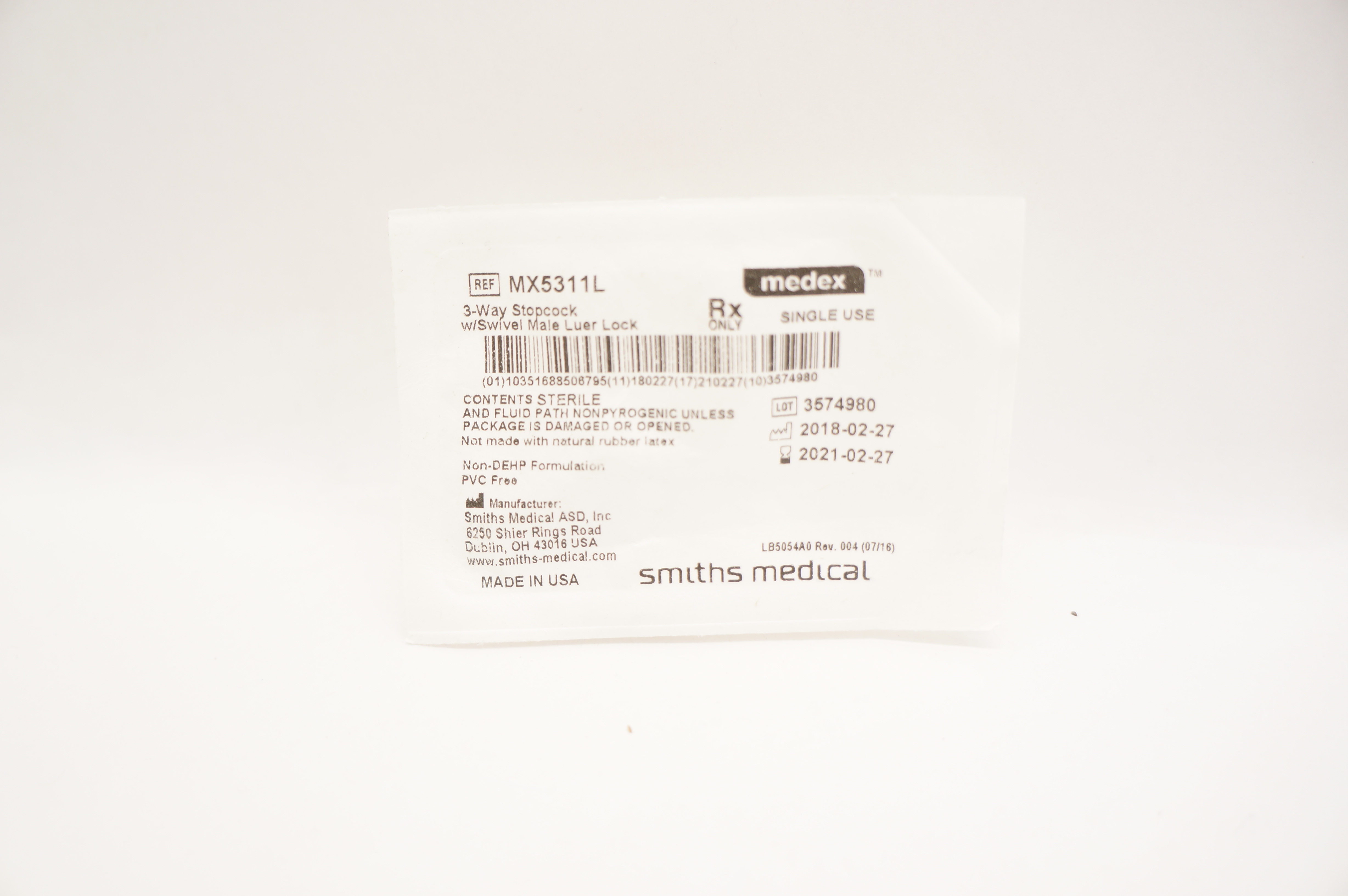 Smiths Medical MX5311L Medex 3-Way Stopcock w/Swivel Male Luer Lock (x)