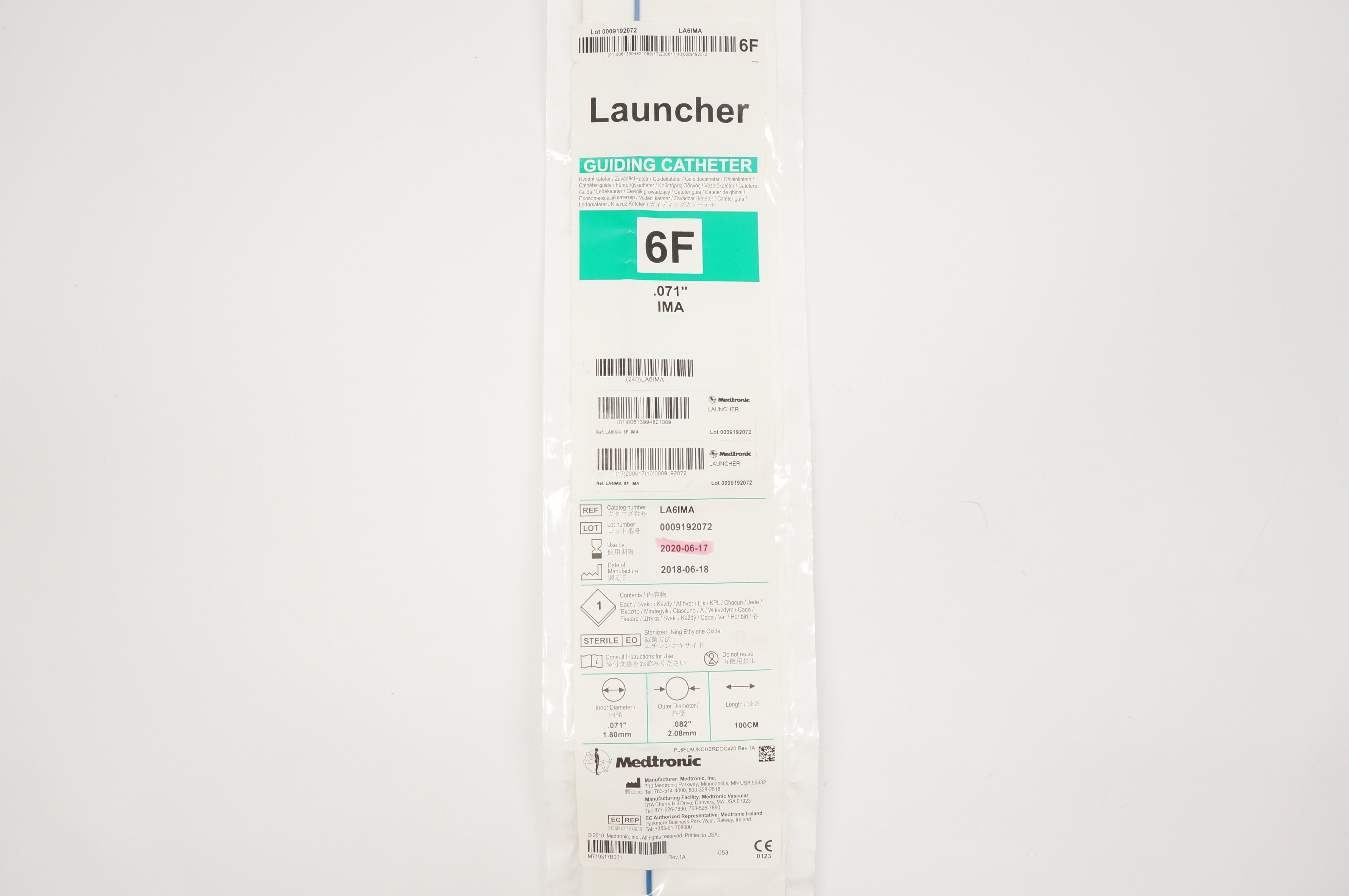 Medtronic LA6IMA Launcher Guiding Catheter 6F 1.80mm x 2.08mm x 100cm (x)