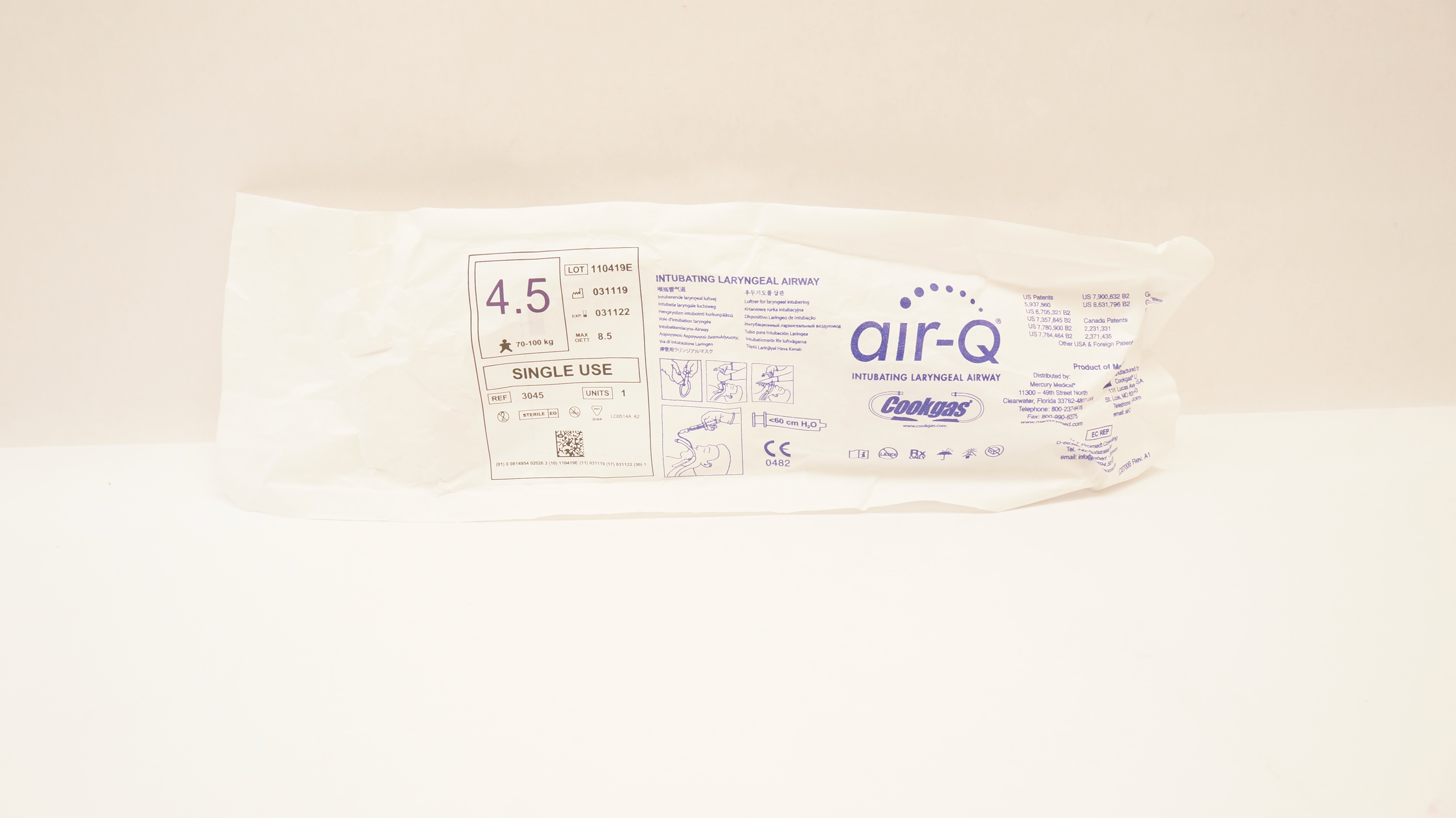 CookGas 3045 air-Q Disposable Intubating Laryngeal Airway Size 4.5 (x)