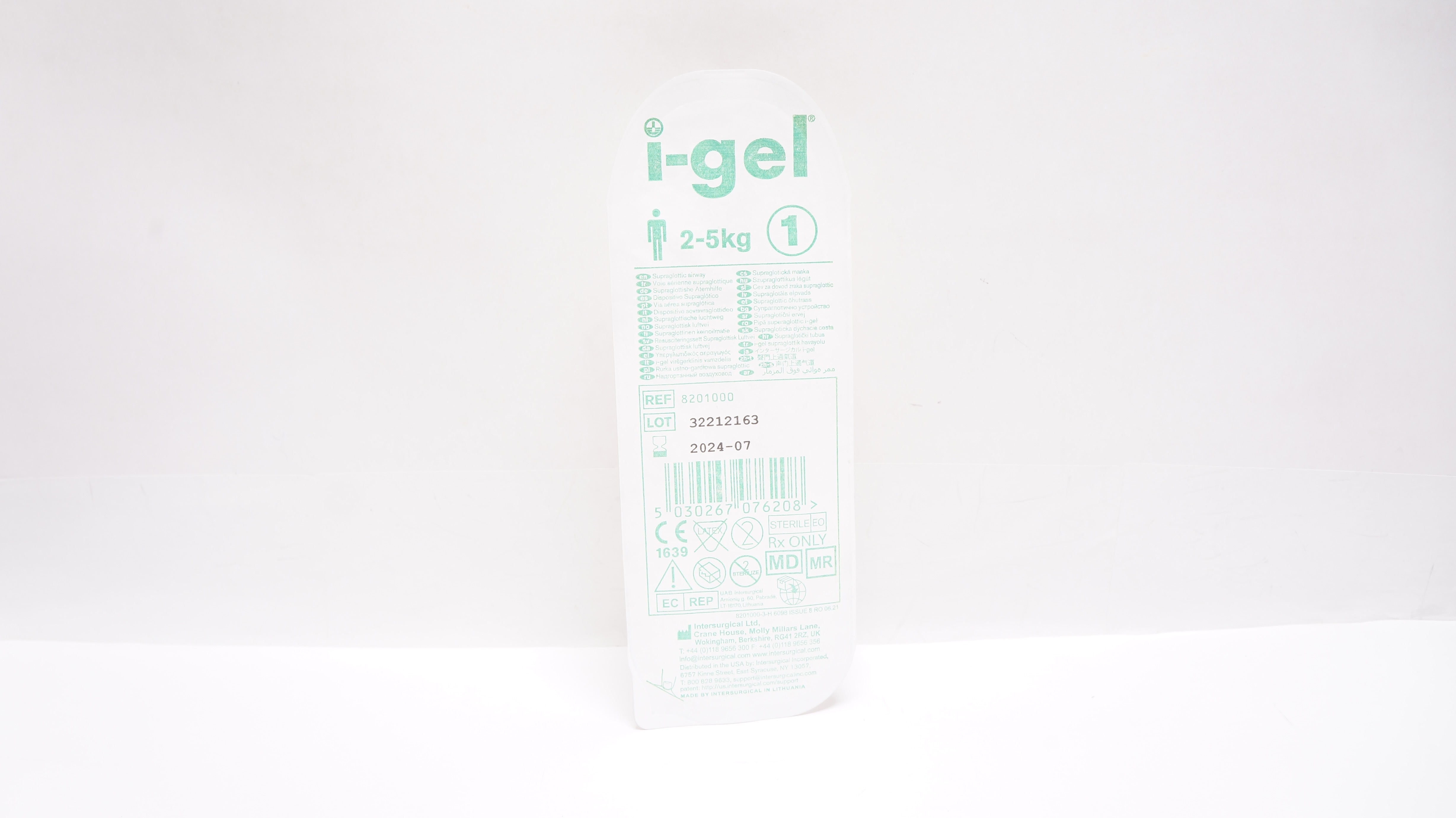 Intersurgical 8201000 I-gel Supraglottic Airway Size 1, 2 -5 kg