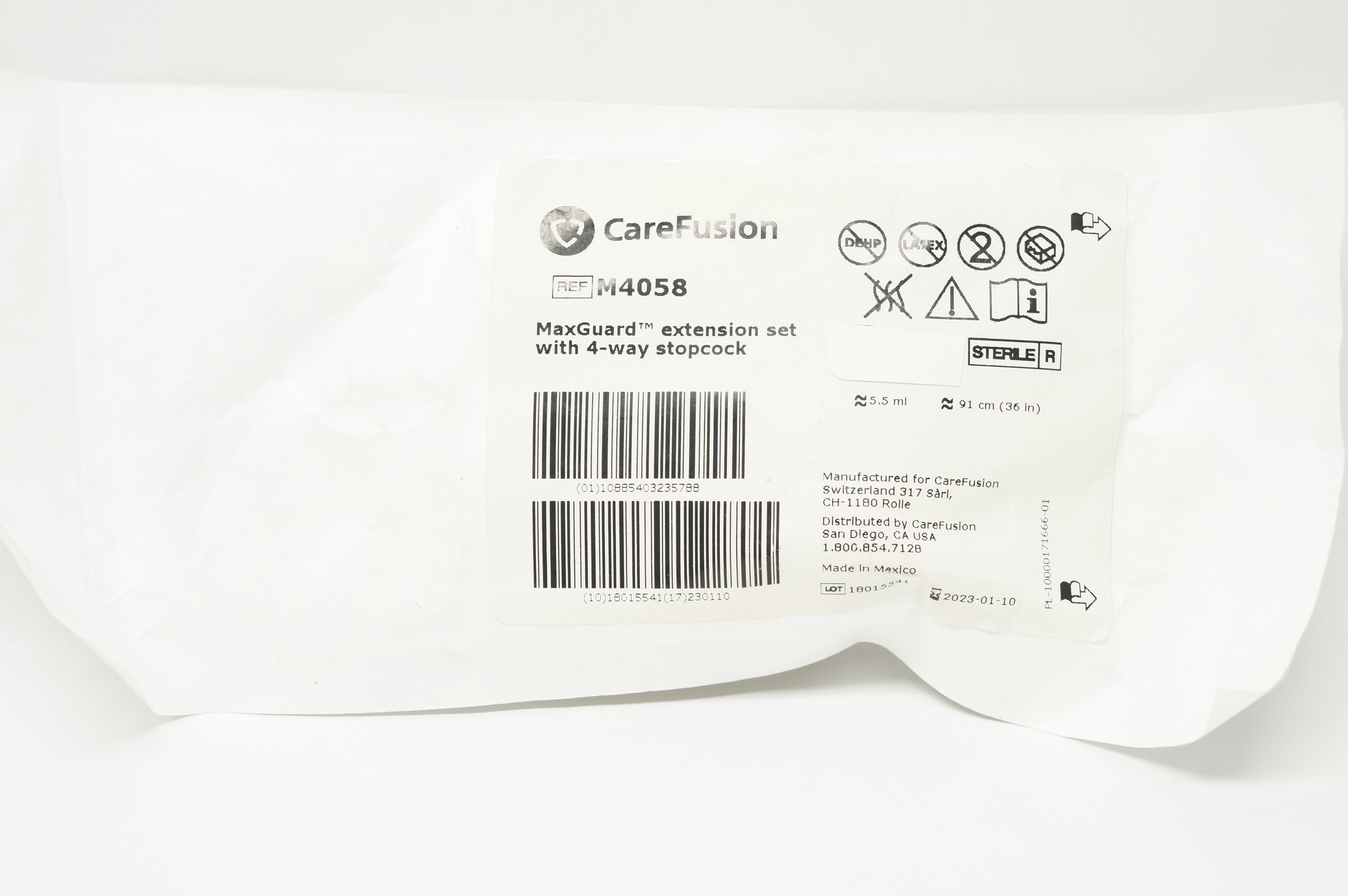 CareFusion M4058 MaxGuard Extension Set with 4-Way Stopcock 36inch x 5.5ml