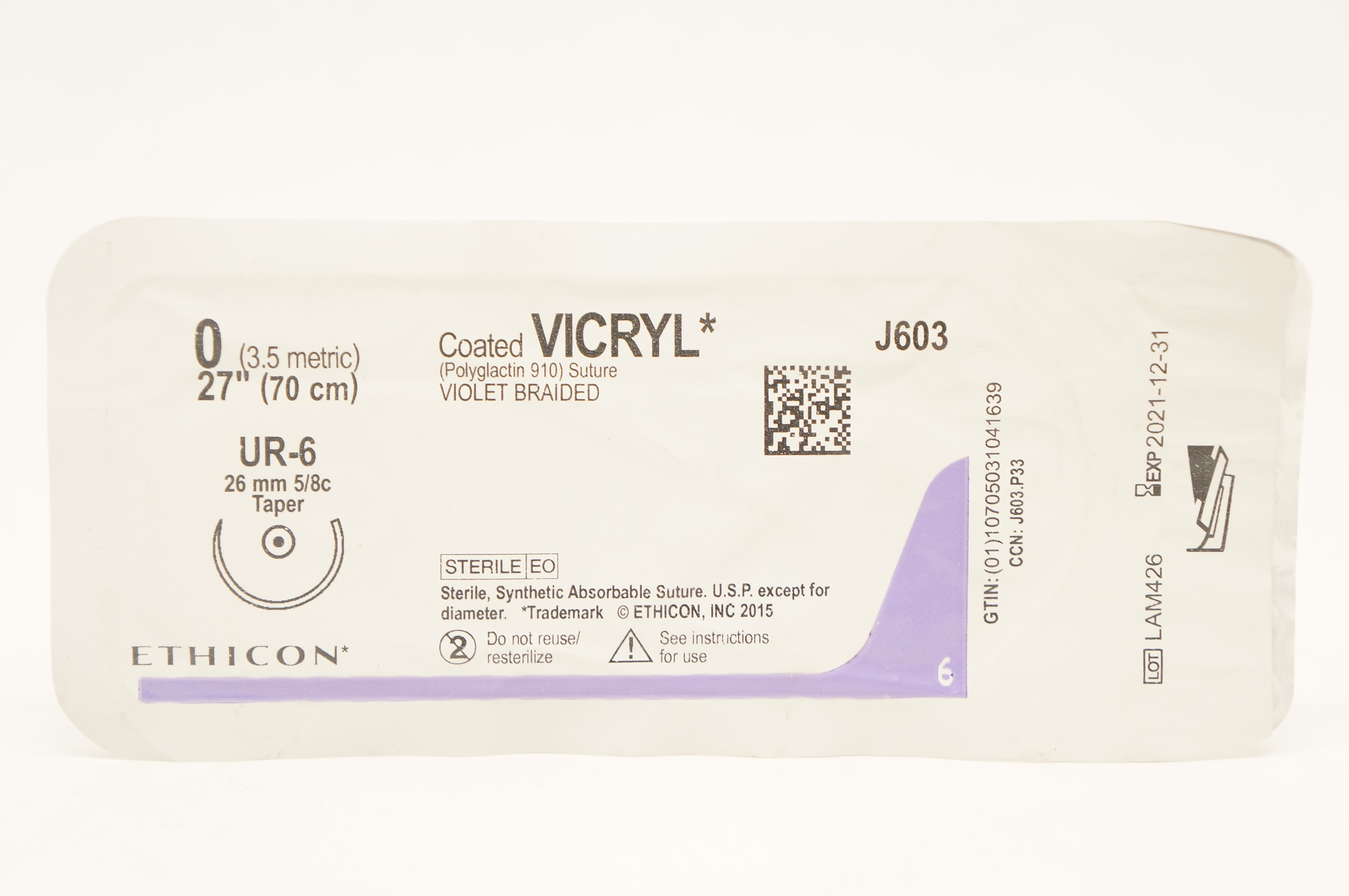 Ethicon J603 0 VICRYL UR-6 26mm 5/8c Taper 27 inch (x)