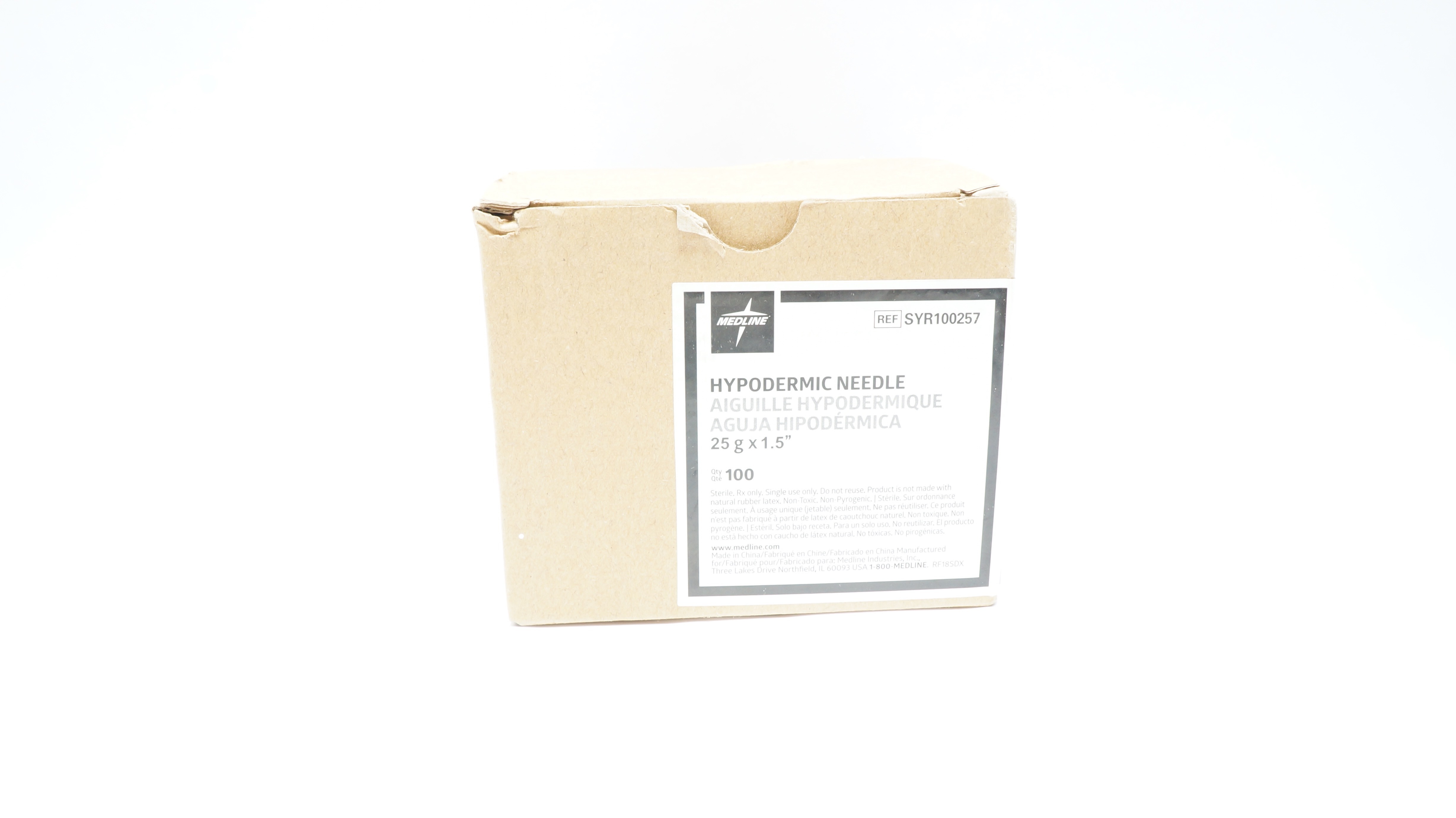Medline SYR100257 Hypodermic Ndle 25g x 1.5inch - Box of 100