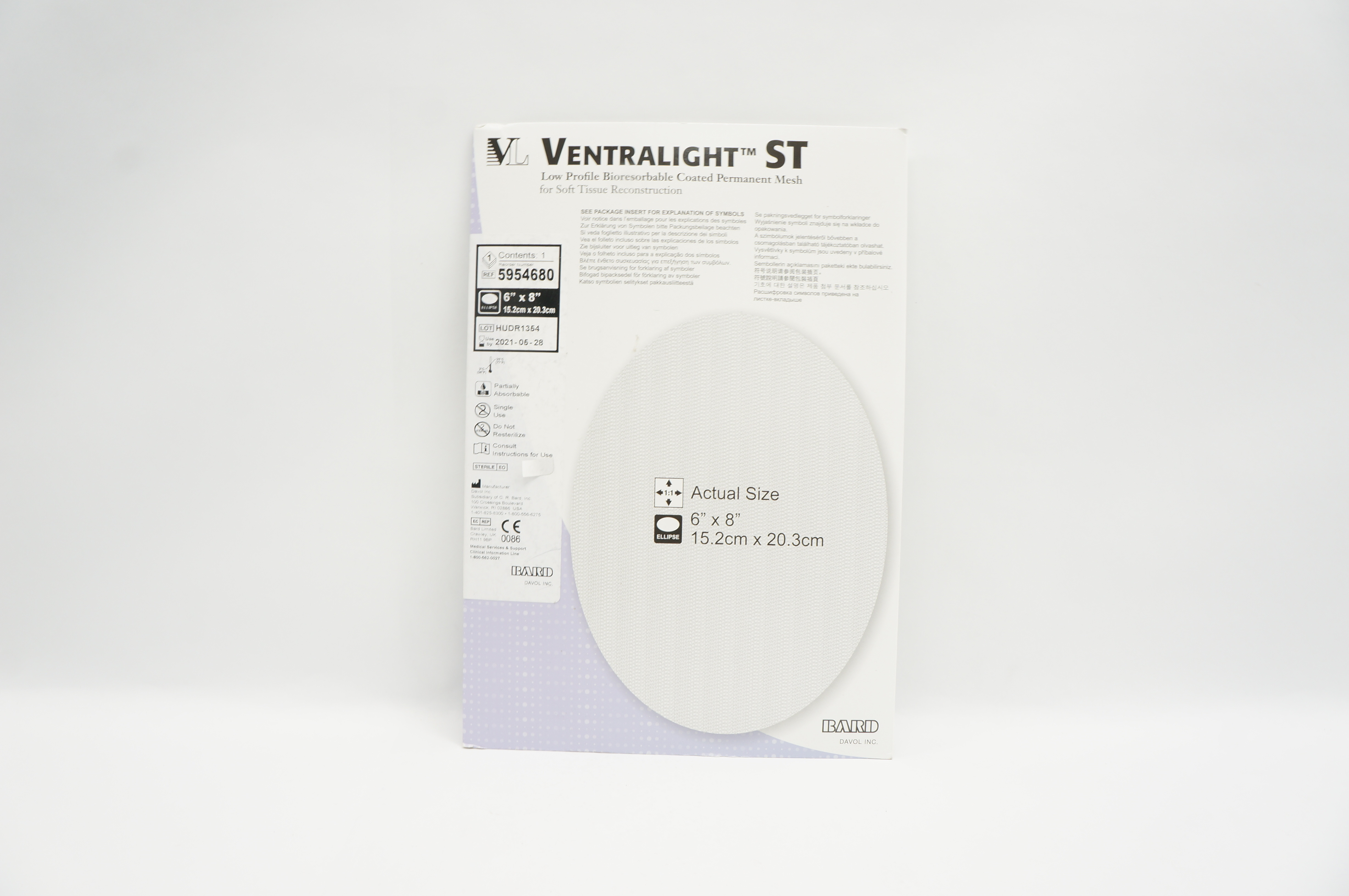 Bard 5954680 Ventralight ST Bioresorbable Coated Permanent Mesh 6 x 8 inch (x)