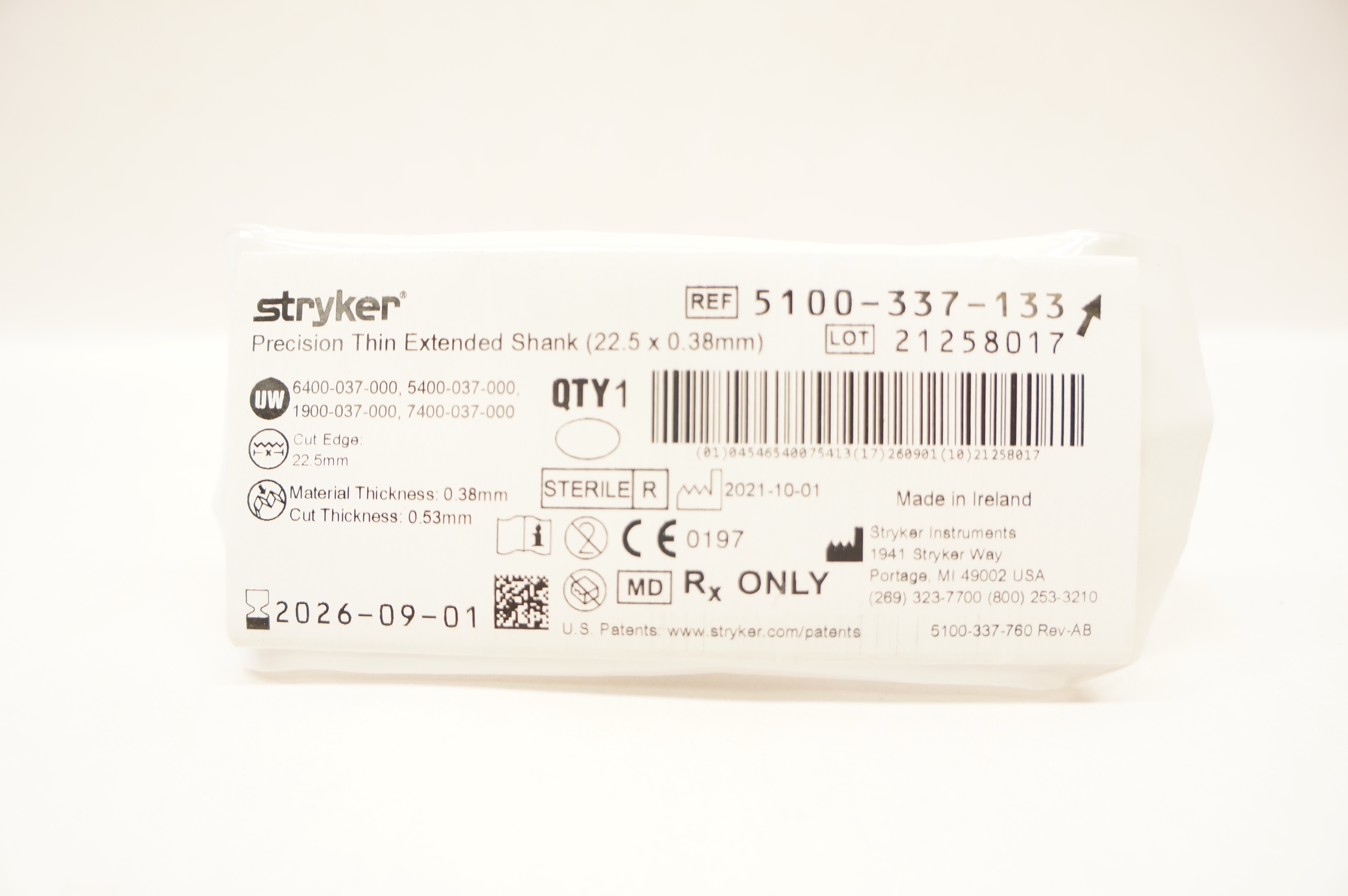 Stryker 5100-337-133 Long Tapered Reciprocating Blade Long 22.5mm x 0.38mm