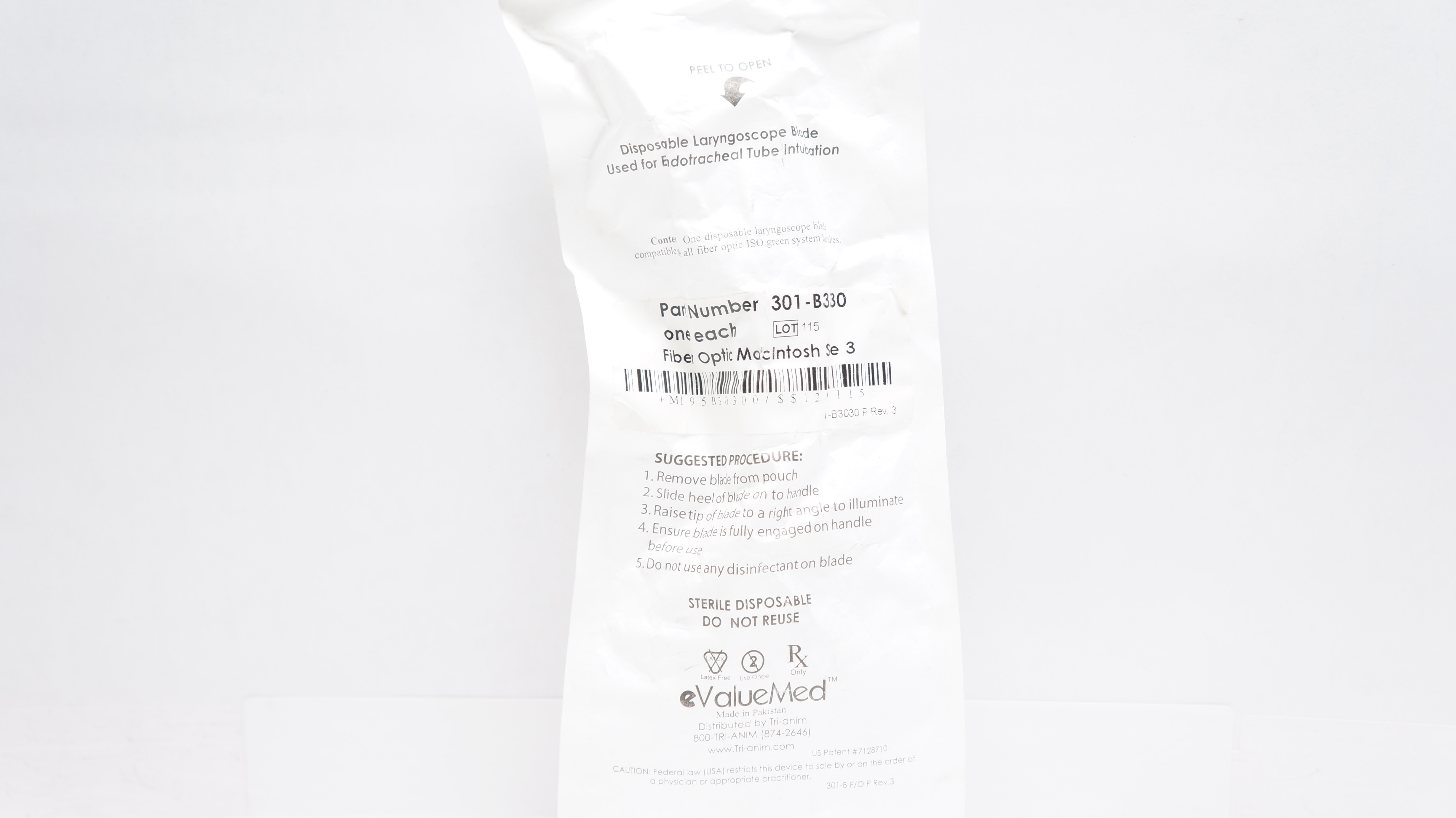 ValueMed 301-B3030 Disposable Laryngoscope Blade Fiber Optic Macintosh Size 3
