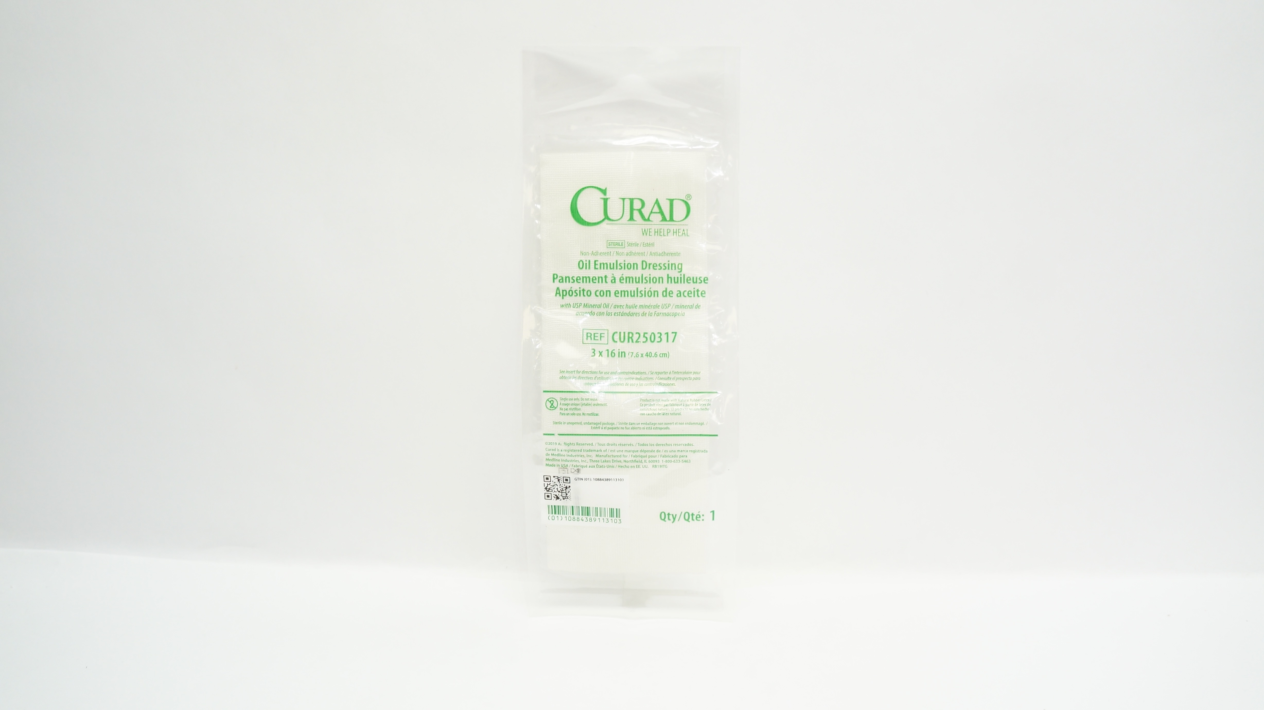 Curad CUR250317 Non-Adherent Oil Emulsion Dressign 3inch x 16inch