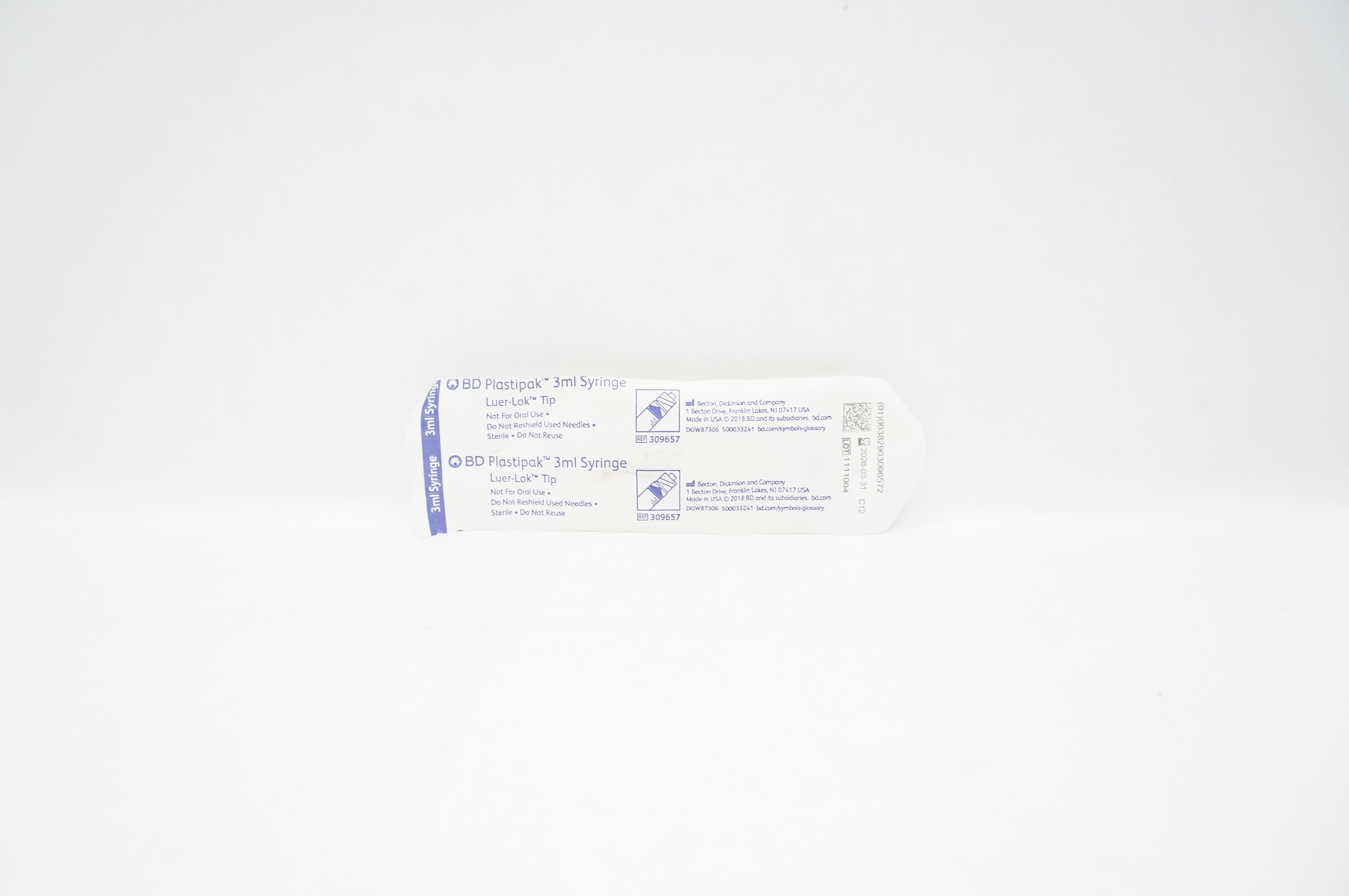 BD 309657 Plastipak Luer-Lok Tip, 3mL Syringe