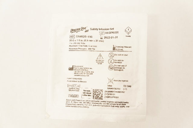 Bard SHW20-100 Power loc Safety Infusion Set 20G x 1.0 inch Prim.Vol. 0.23mL(x)