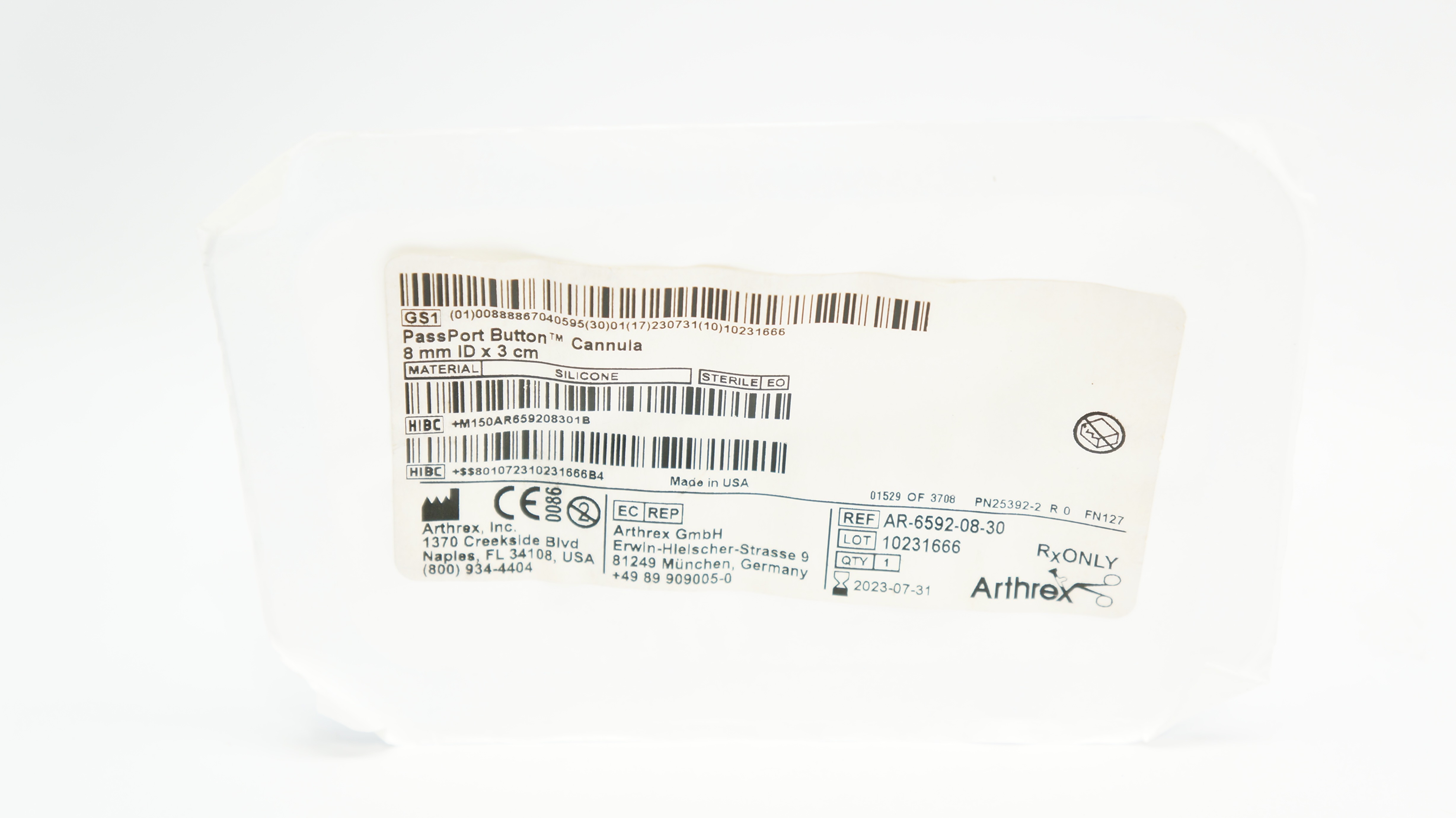 Arthrex AR-6592-08-30 PassPort Button Cannula 8mm ID x 3cm (x)