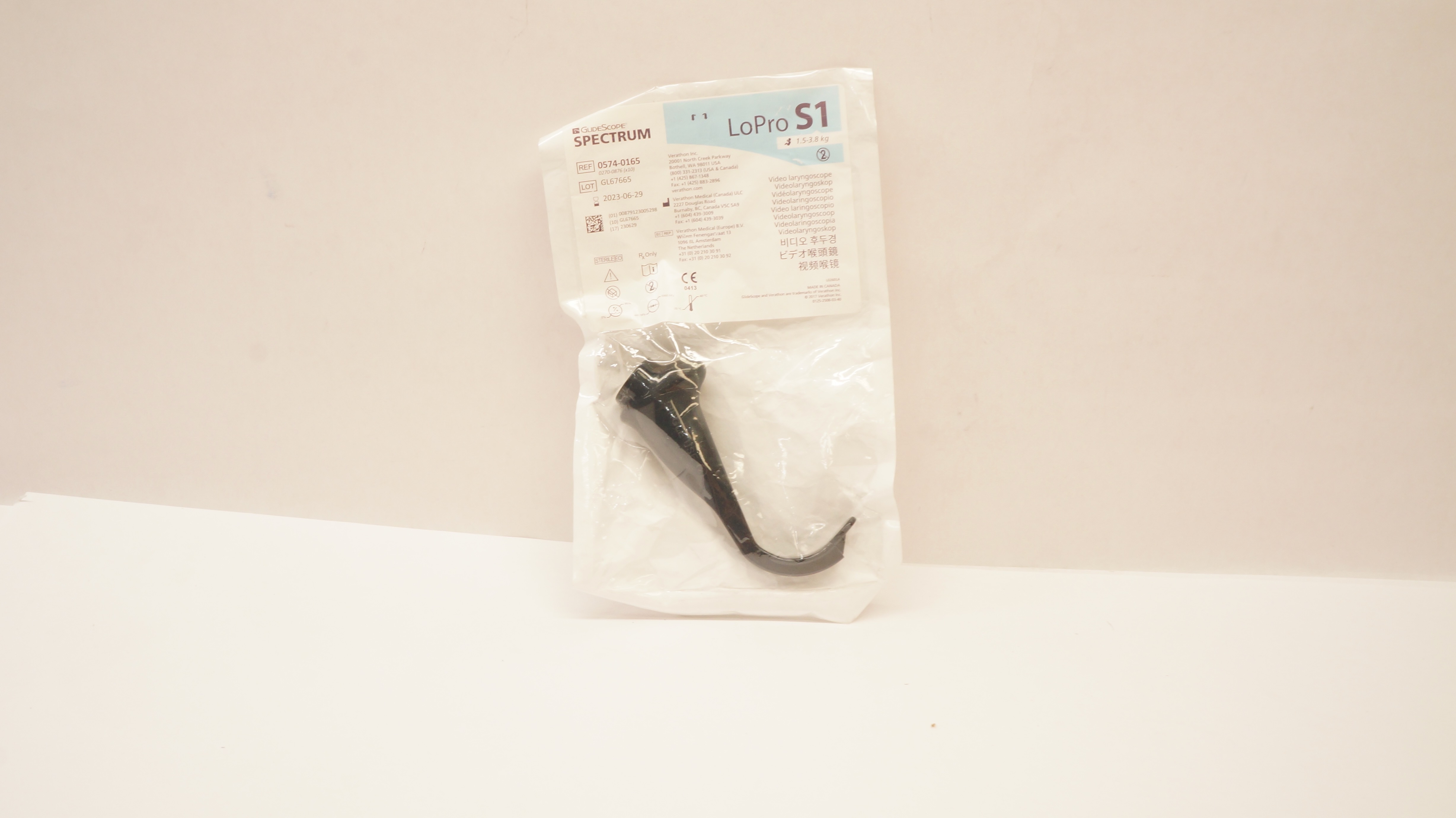 Verathon Medical 0574-0165 GlideScope Video Laryngoscope LoPro S1 1.5 - 3.8kg(x)