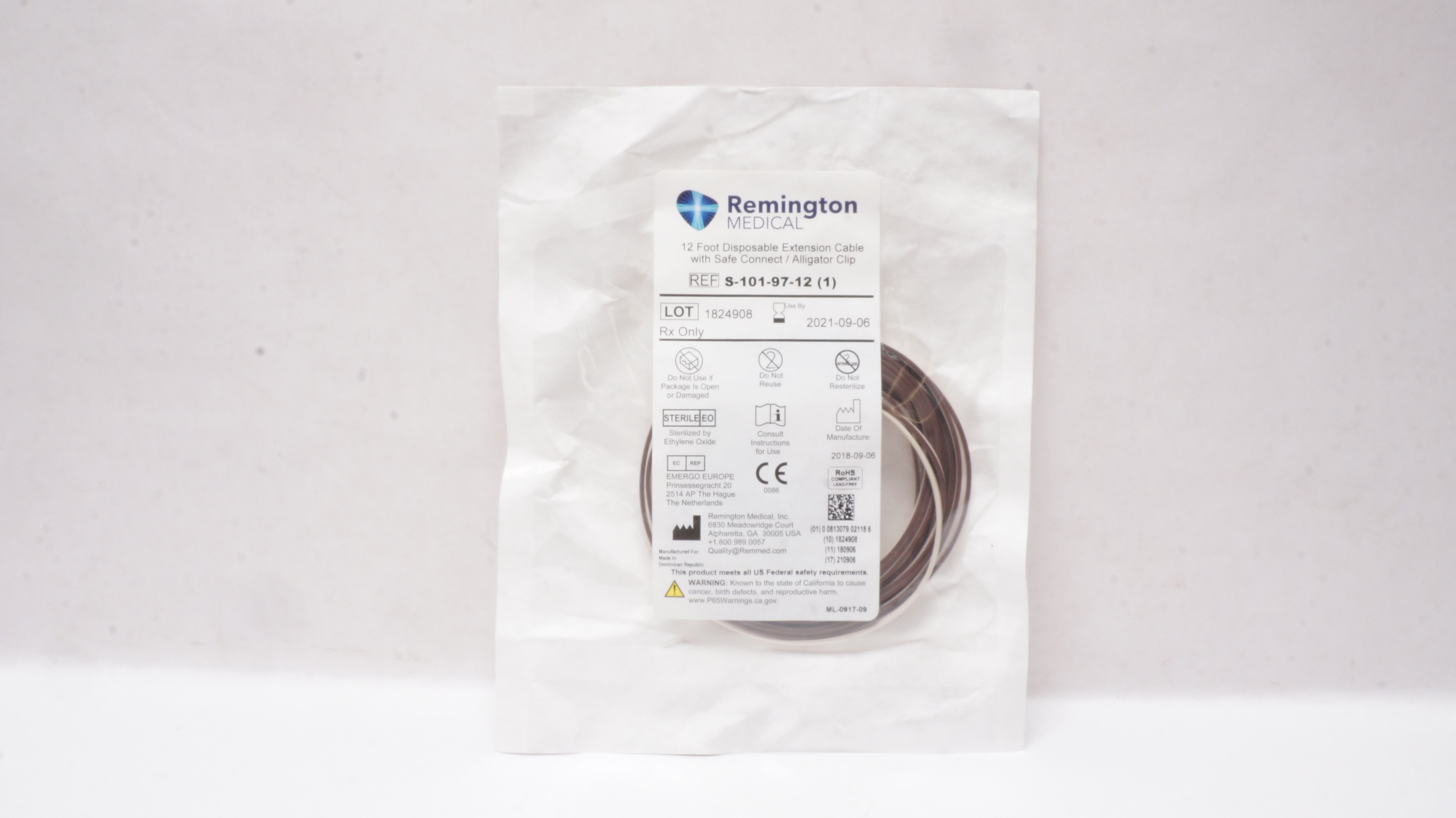 RMI S-101-97-12 12 Foot Disposable Extension Cable with Safe Connect (x)