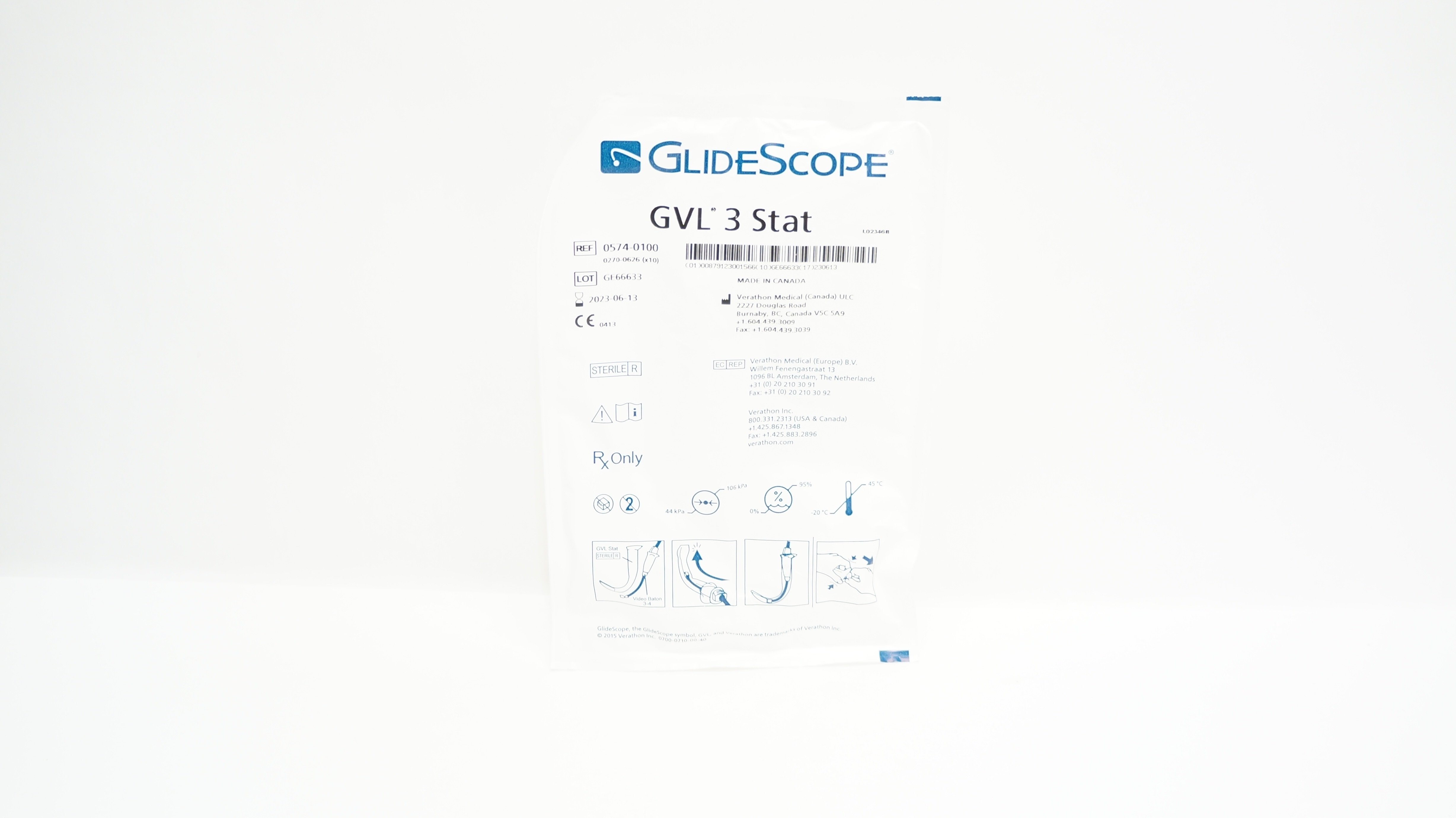 Verathon Medical 0574-0100 GlideScope GVL 3 Stat Video Laryngoscope (x)
