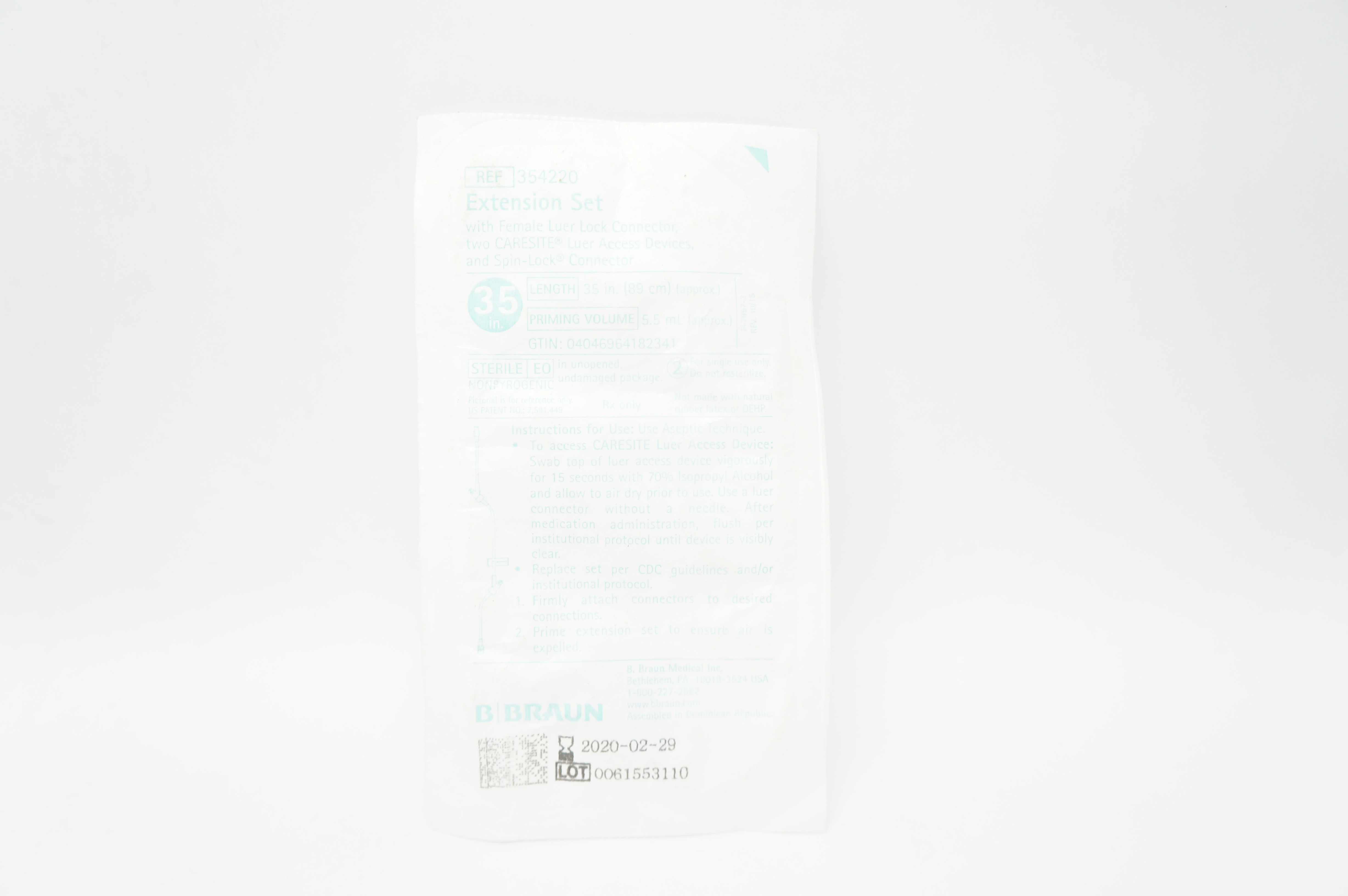 Braun 354220 Extension Set with Female Luer Lock Connector 35 inch x 5.5mL (x)