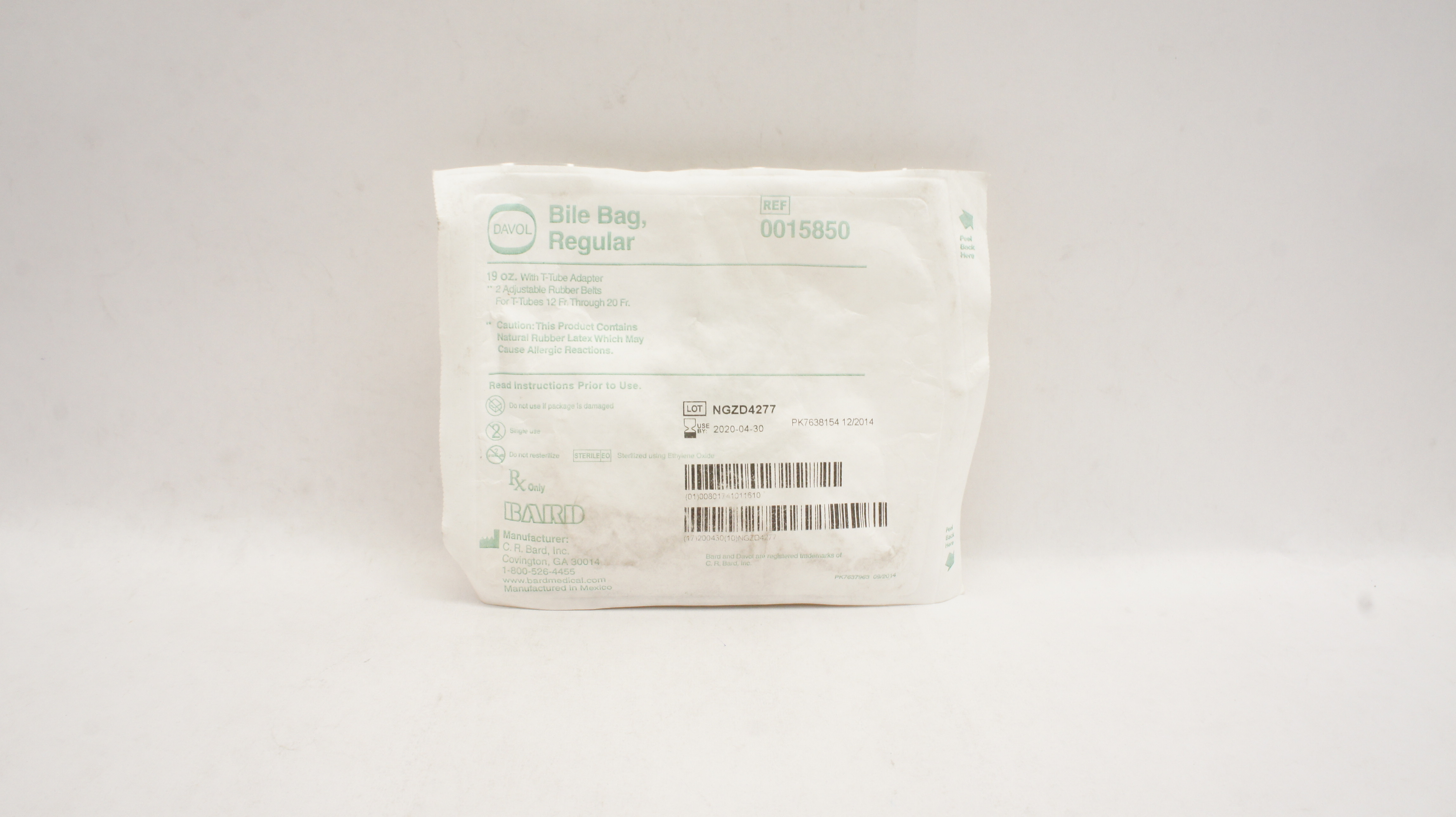Bard 0015850 Davol Bile Bag Regular 19oz with T-Tube Adapter (x)