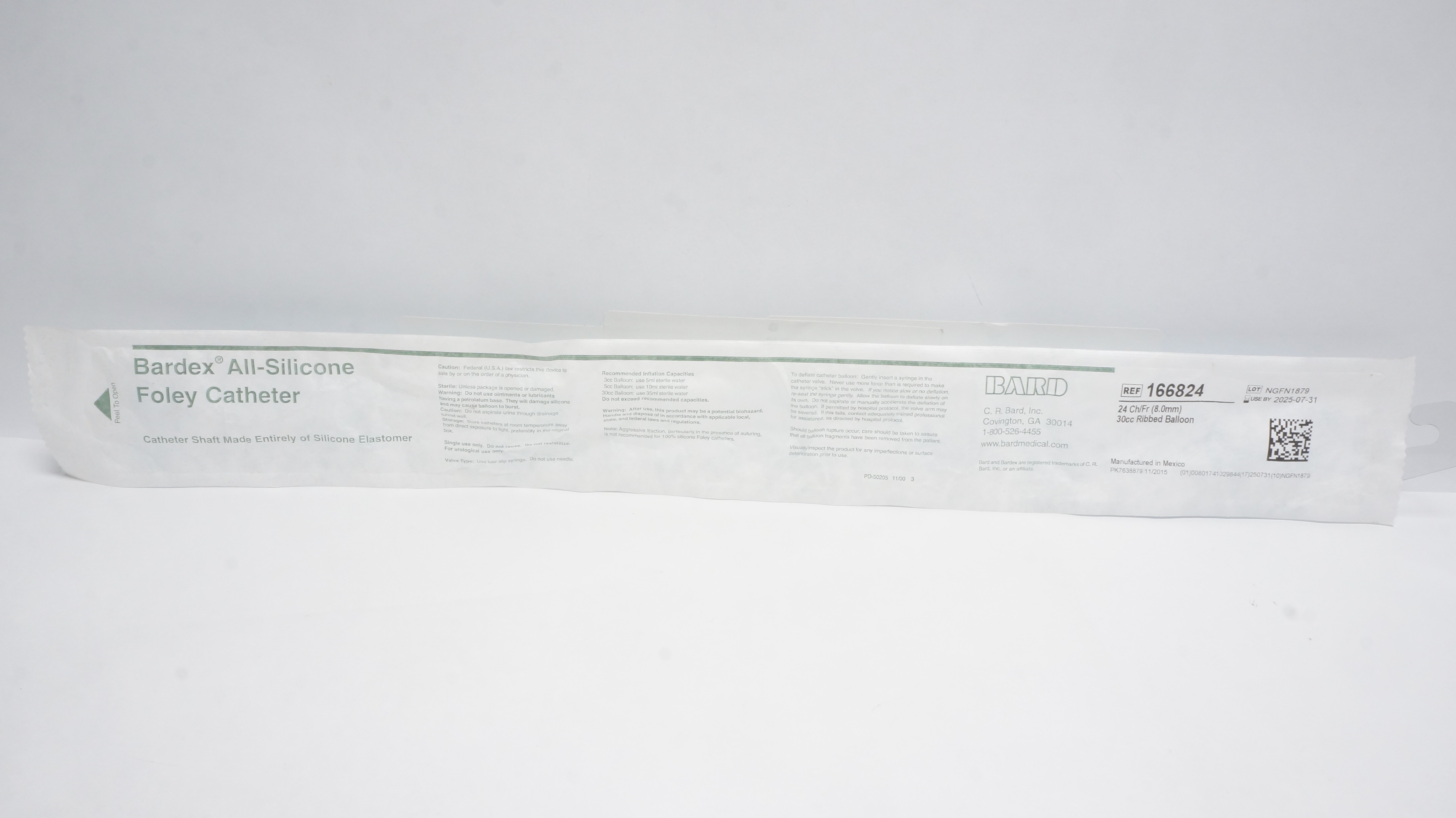 Bard 166824 Bardex All-Silicone Foley Cath. 24Ch/Fr 30cc Ribbed Balloon (x)