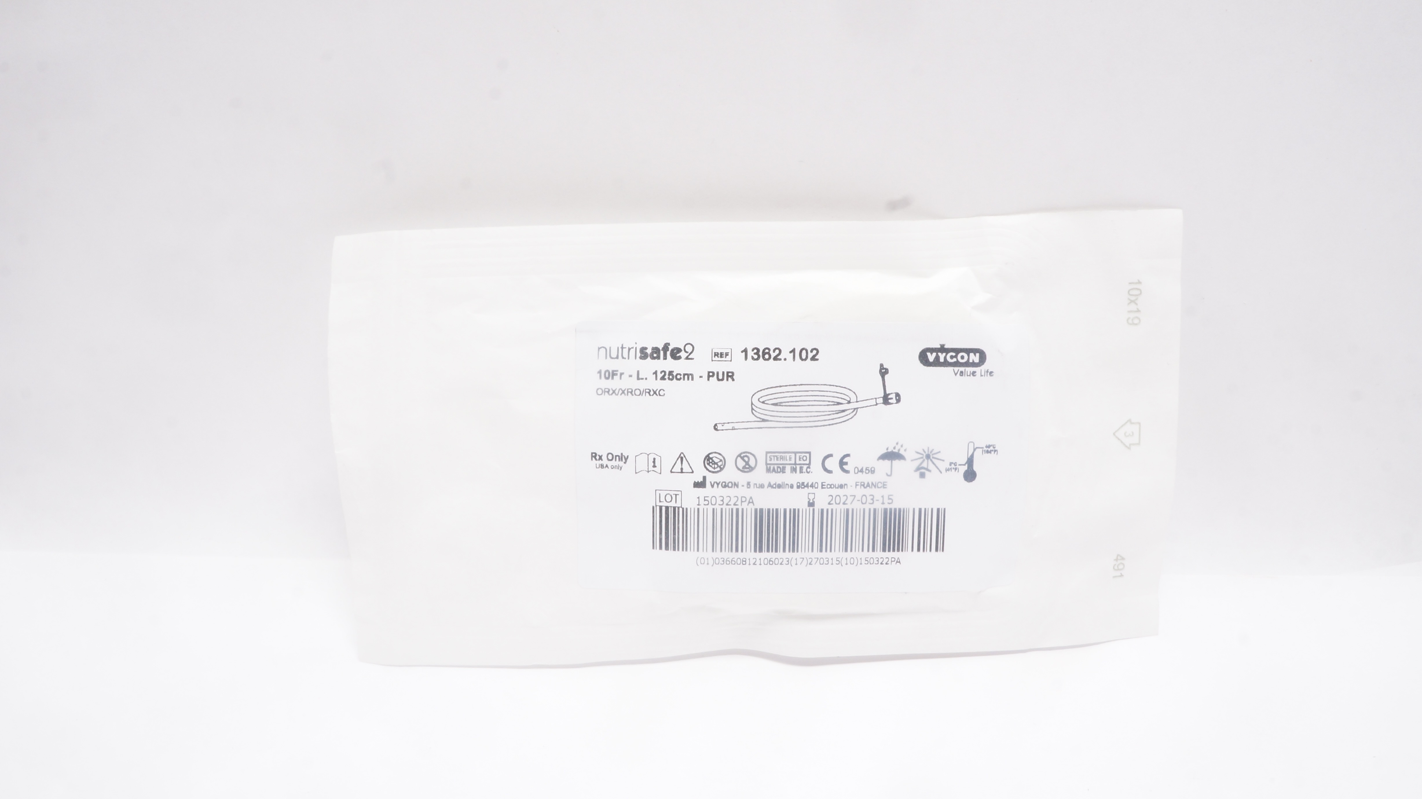 Vygon 1362.102 Nutrisafe 2 (PUR) Feeding Tubes 10Fr.-L.125cm PUR