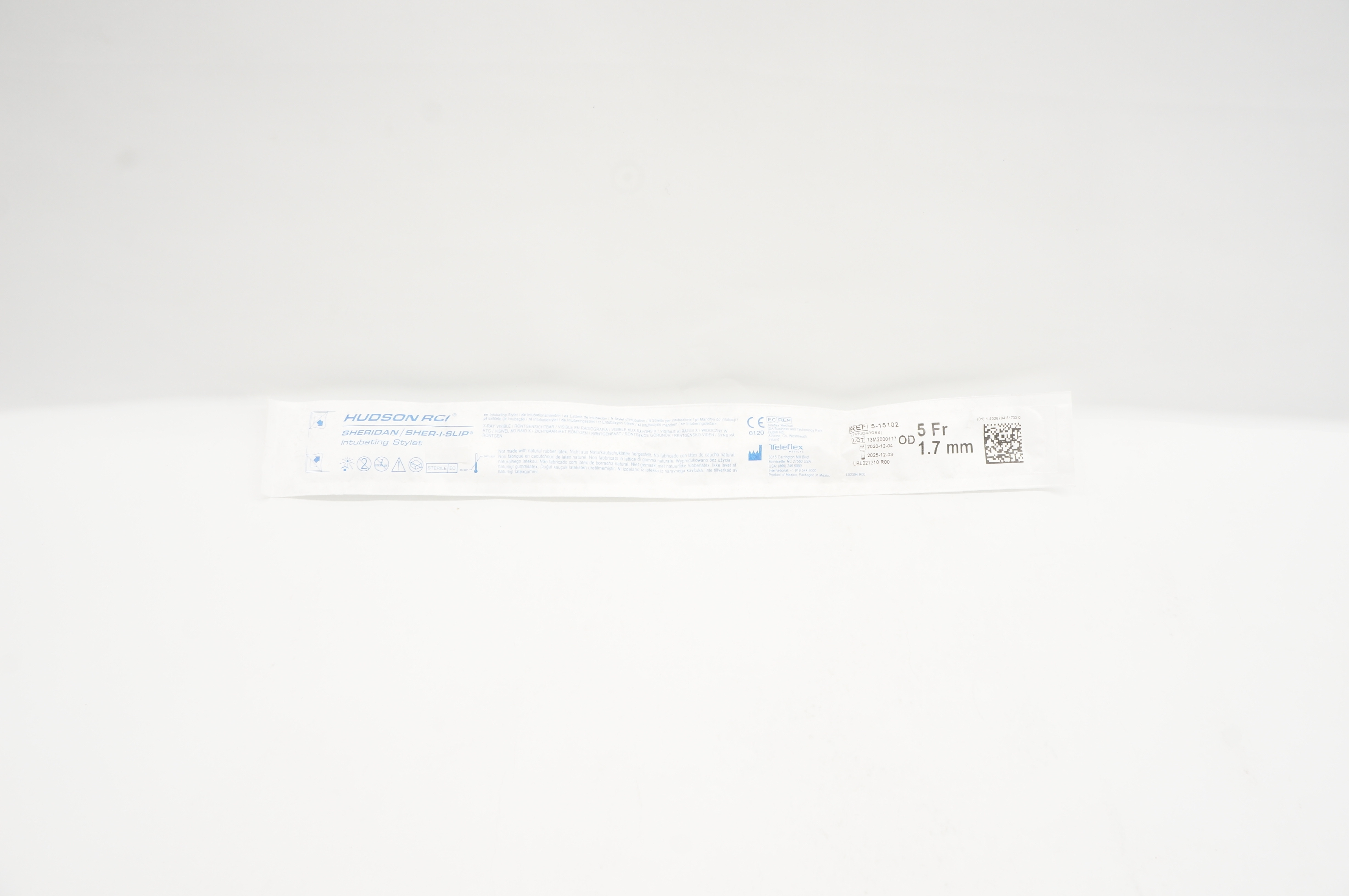 Teleflex 5-15102 Hudson RCI Sheridan/Sher-I-Slip Intubating Stylet 5Fr. OD 1.7mm