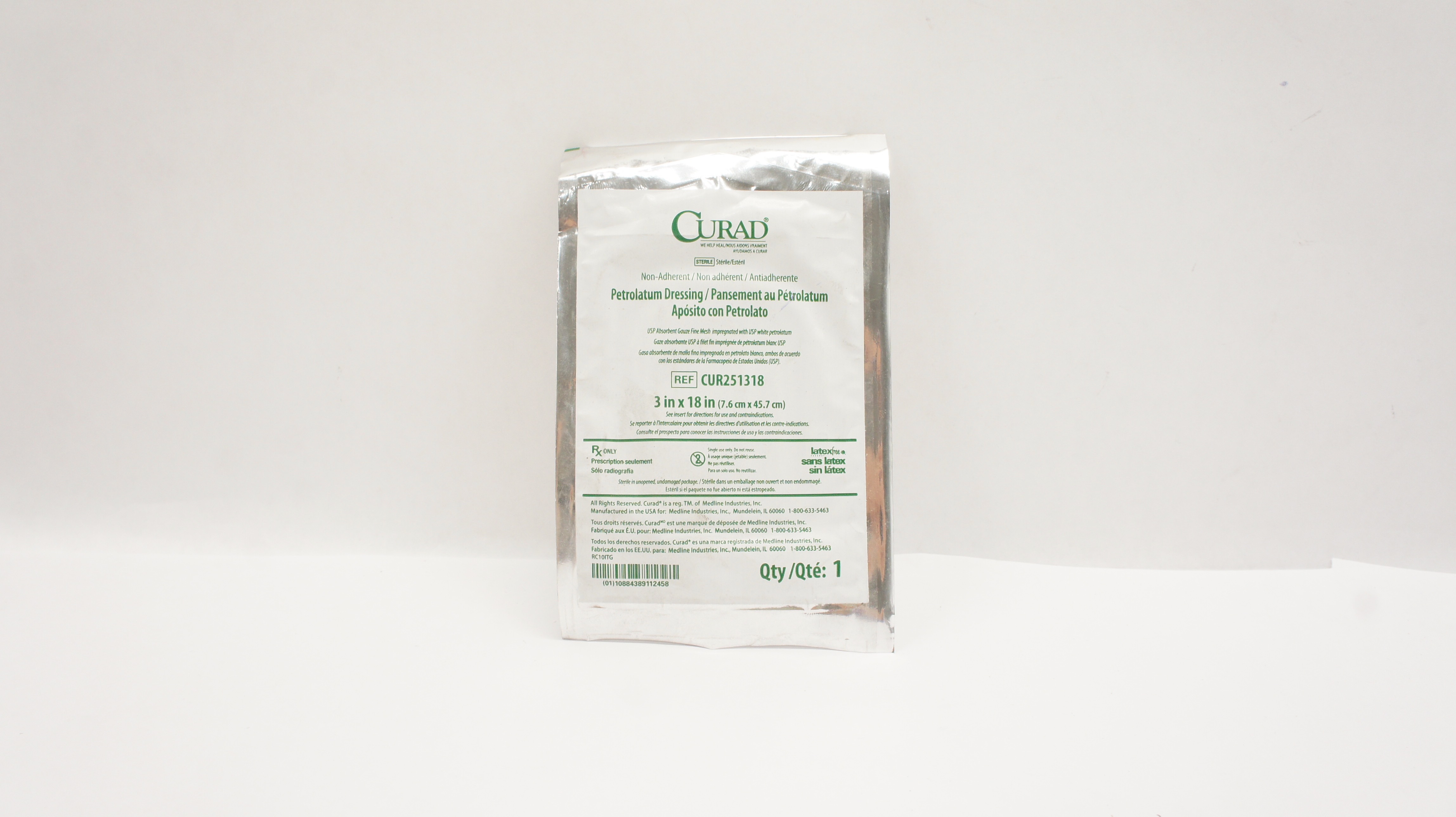 Medline CUR251318 Curad Non-Adherent Petrolatum Dressing 3inch x 18inch (x)