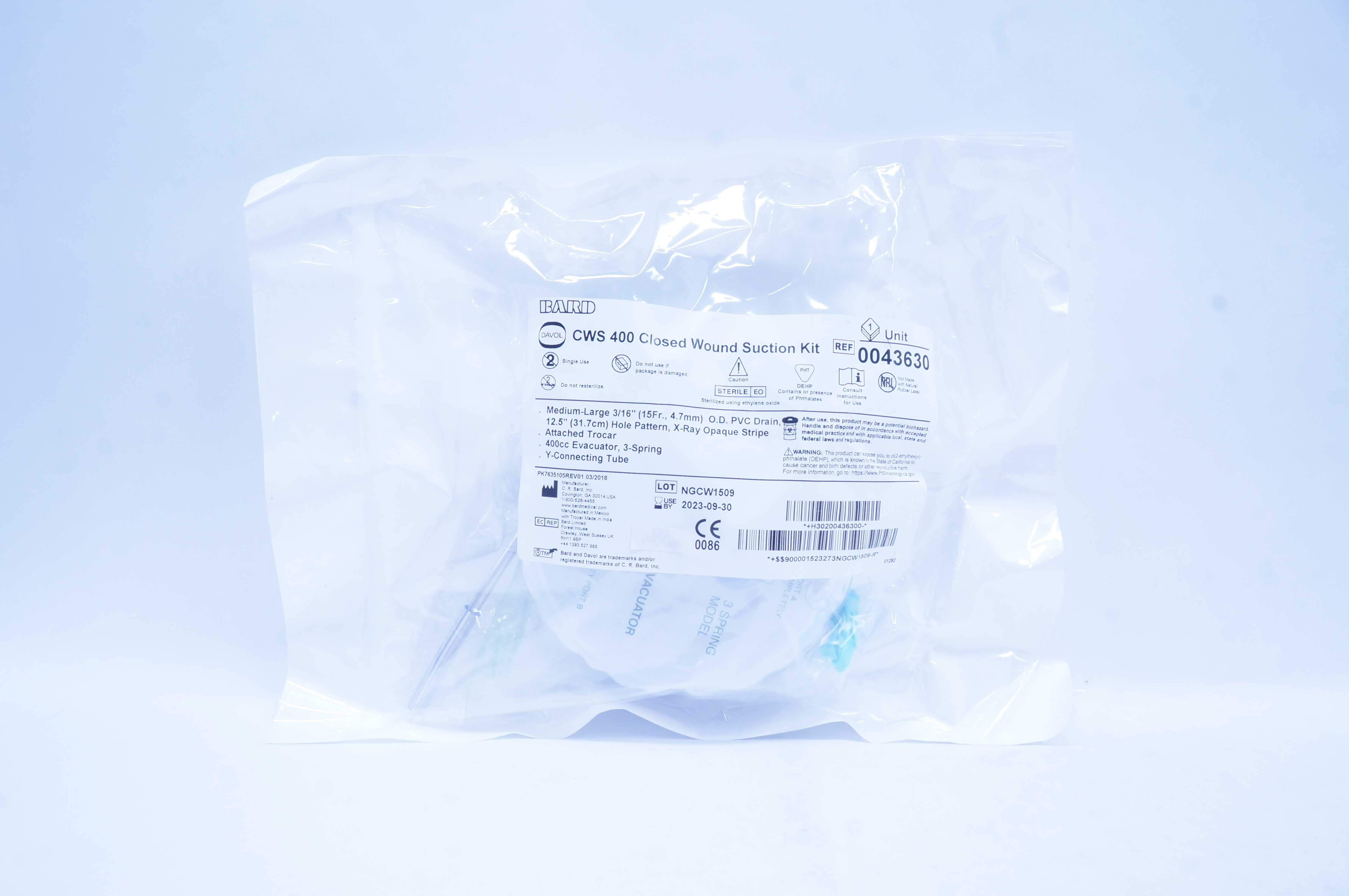 Bard 0043630 Davol CWS 400 Closed Wound Suction Kit
