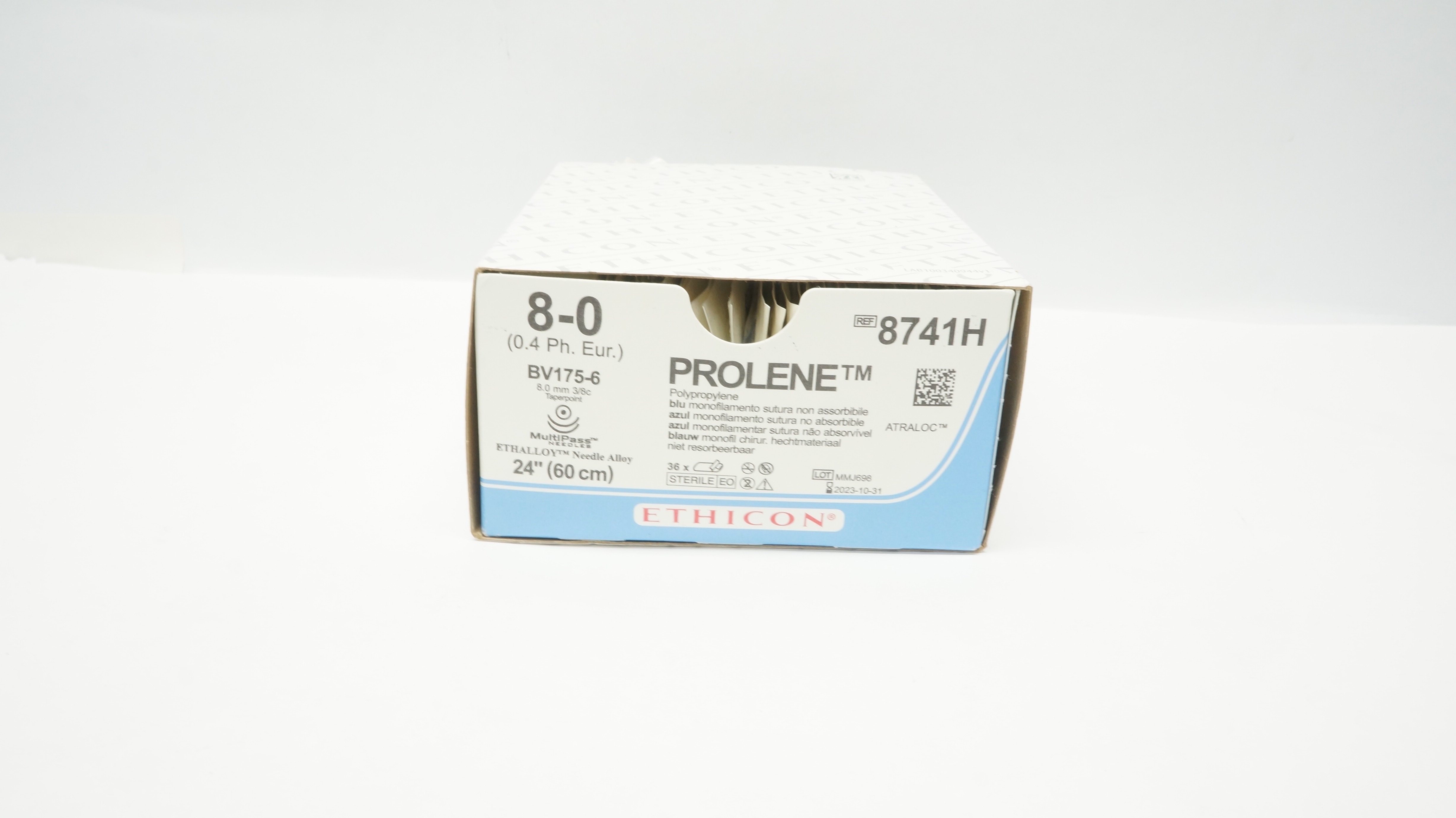Ethicon 8741H 8-0 Prolene, BV175-6, 8.0mm 3/8c Taperpoint, 24inch (x) -Box of 36